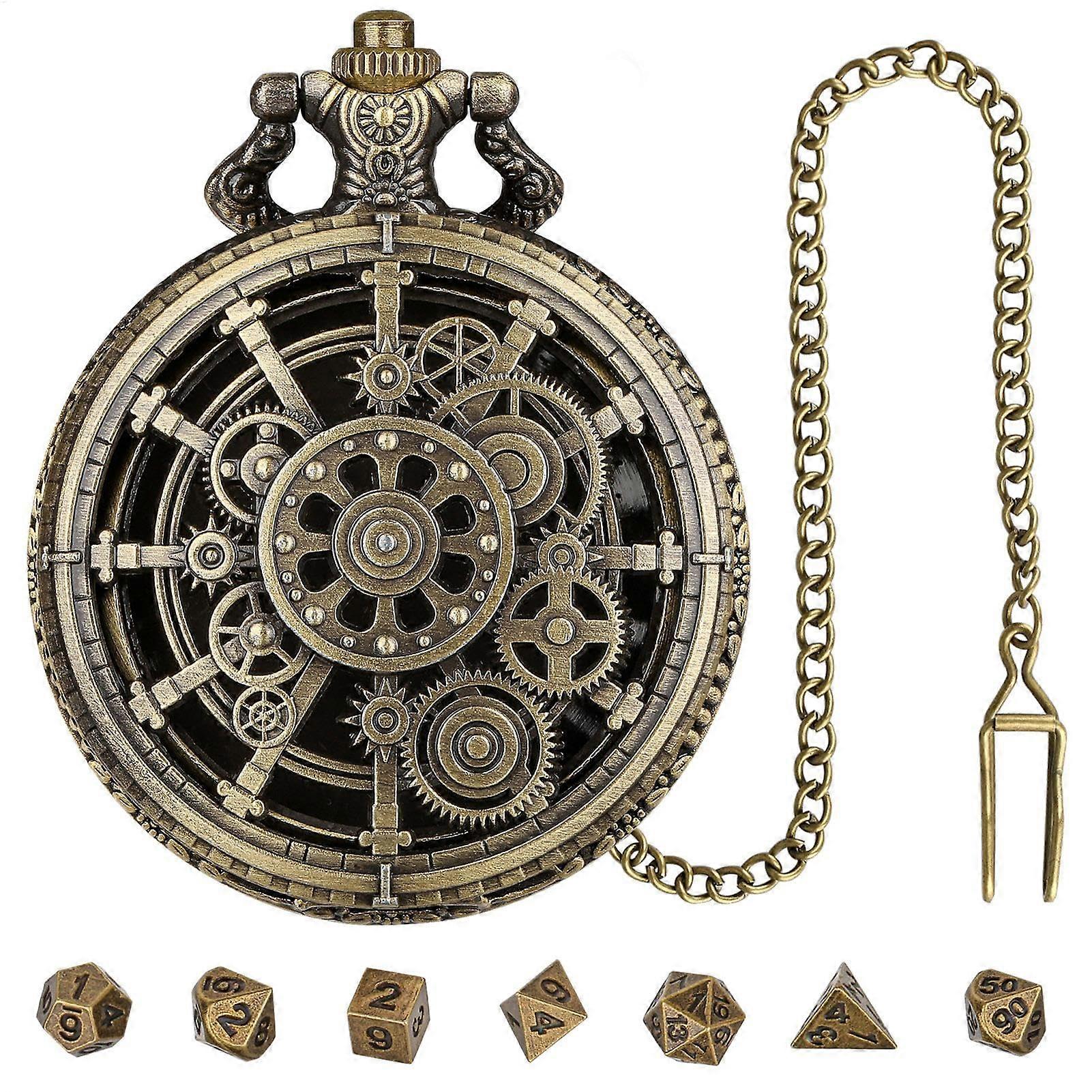Pocket Watch Case Dice Set Retro Board Game Dice Small Metal Bronze for Role-Playing Tabletop Games