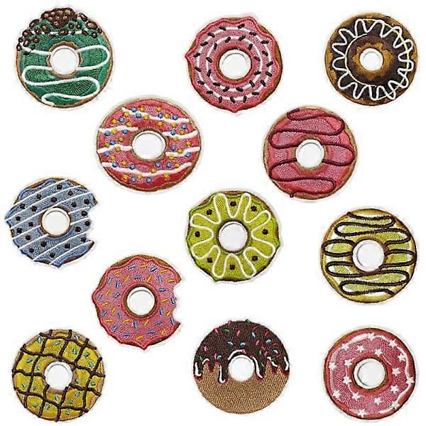 12 pieces donut embroidered iron-on patches, embroidered self-adhesive