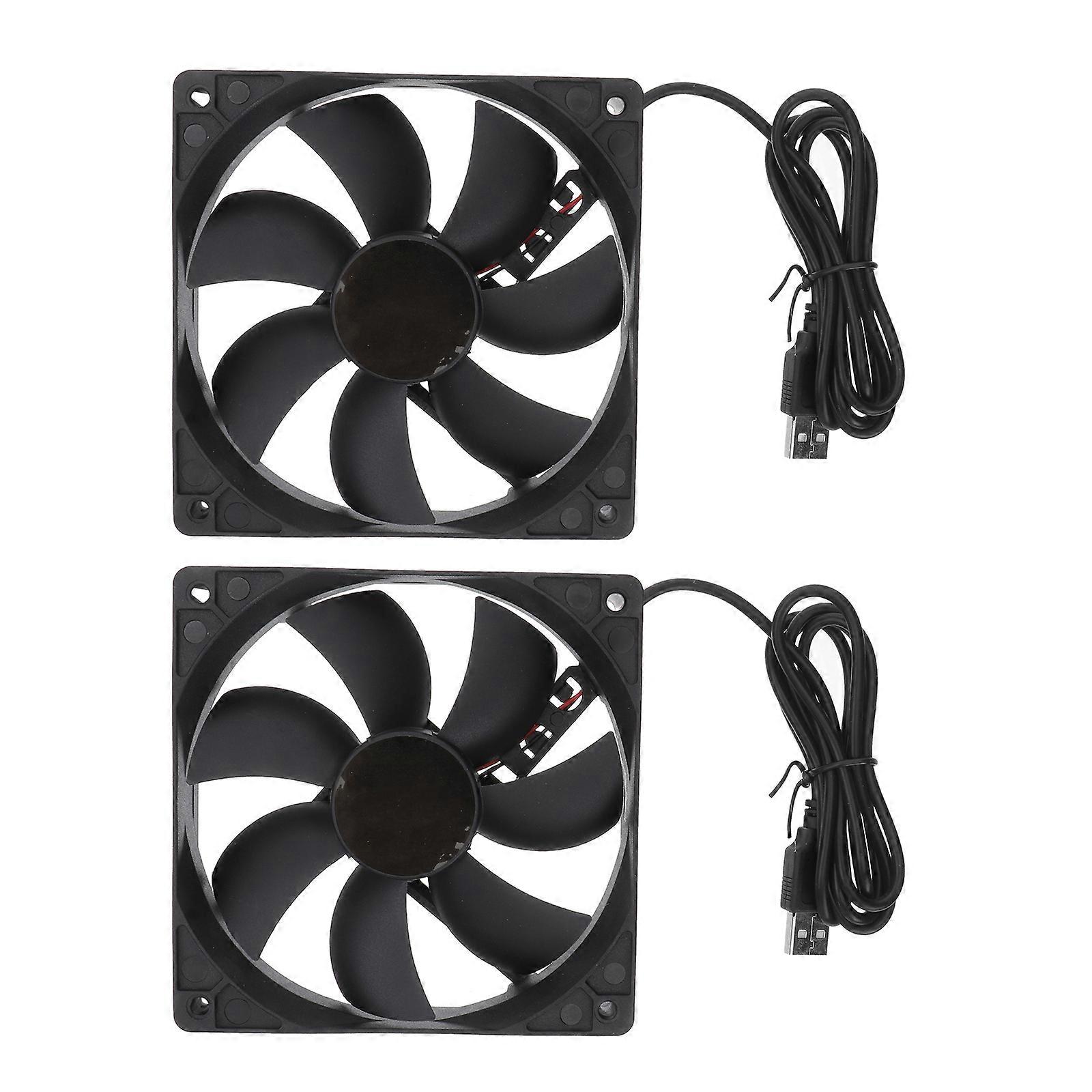 2pcs 12cm USB Cooling Fan Silent High Airflow Fan Cooler for Router Portable Hard Box (Black)