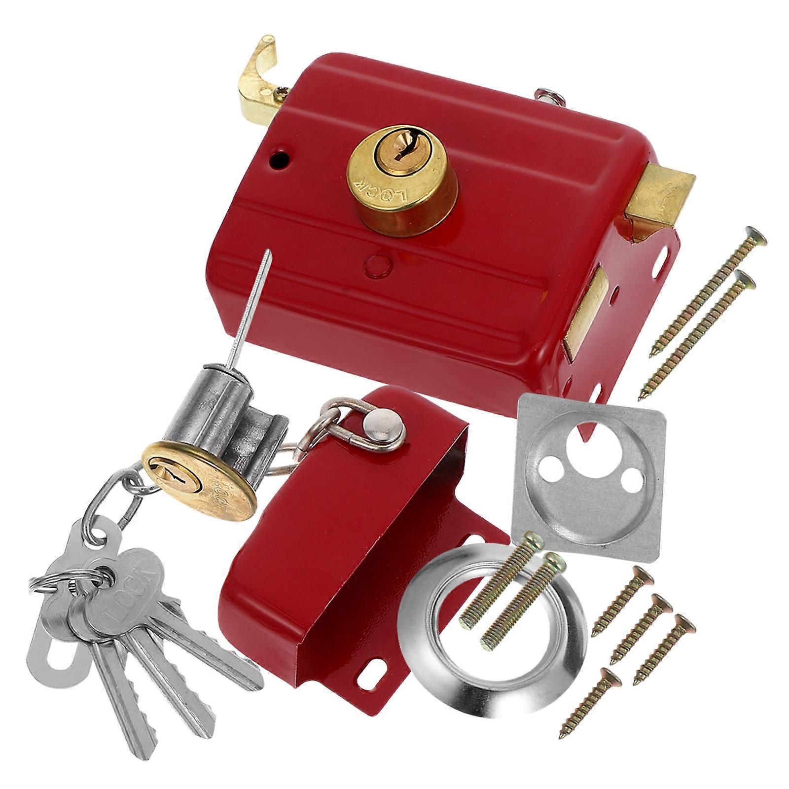 Universal Security Lock for Bedroom Wooden Doors Made of Iron and Alloy in Red Color Complete with