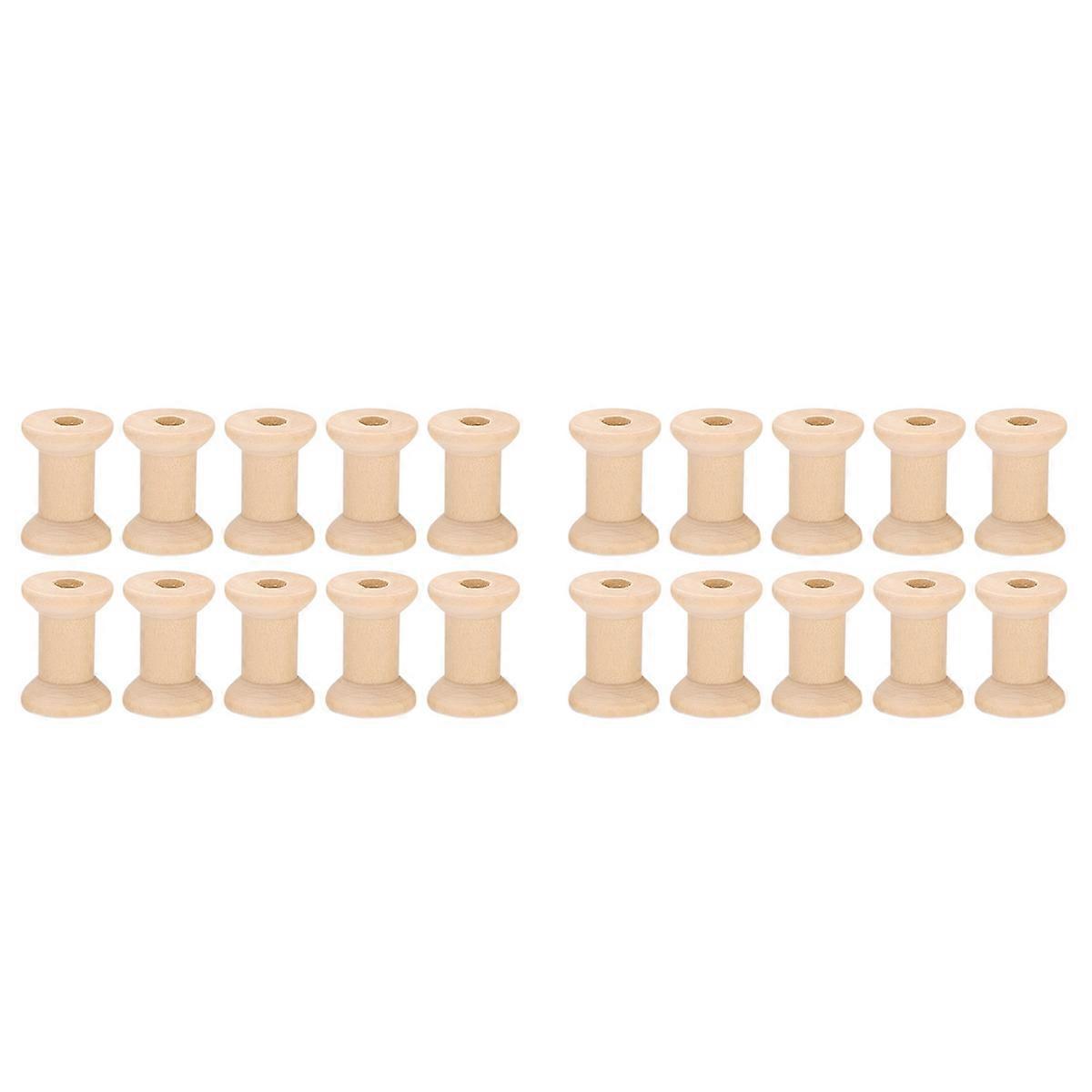 20Pcs Wooden Empty Thread Spools Natural Color 29Mm X23Mm