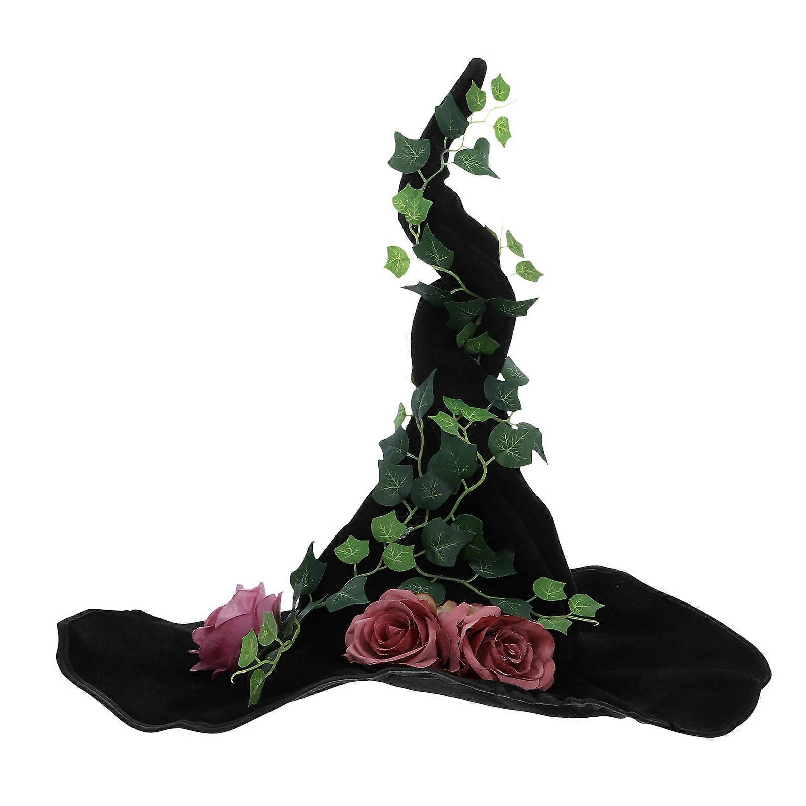 Gothic Rose Witch Hat for Women – Wide Brim Pointed Costume Accessory for Halloween, Parties, Cosplay & Stage Performances – and Comfortable Design