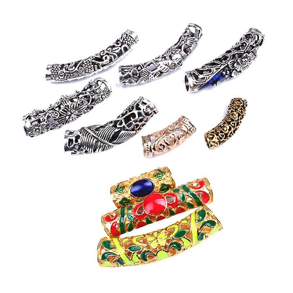 14pcs DIY Jewelry Making Bending Tubes Retro Hollow Alloy Beads for Bracelet Craft Assorted Colors Creative Accessories Projects