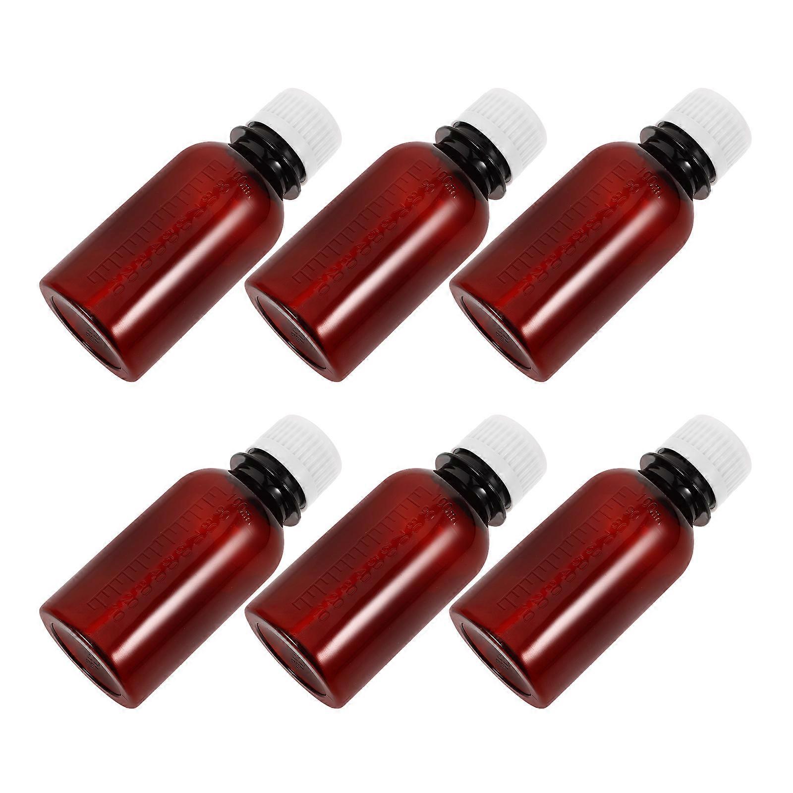 Brown PET Medicine Bottle with Cap for Storage Use 100ml Set of 6 Travel Containers
