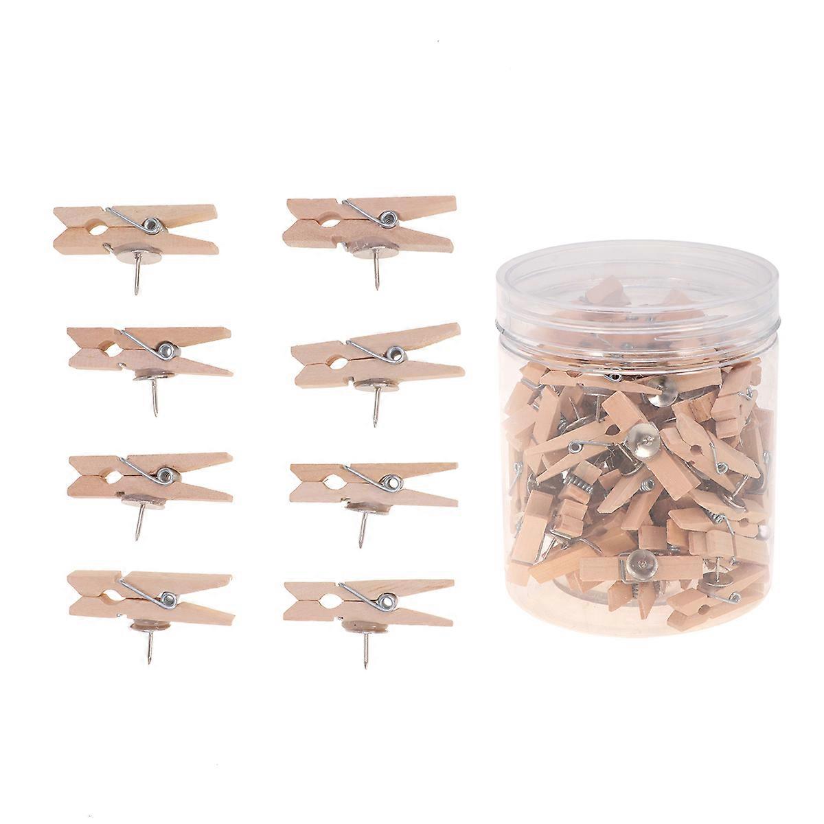 Wooden Clip with Plastic Jar for Storage and Pins for Wall Mounting Khaki 3 5cm