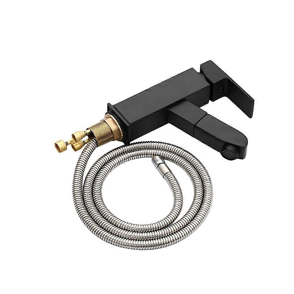 Copper Kitchen Faucet for Home Use with Telescopic Hose and 360 Degree Rotatable Design Black