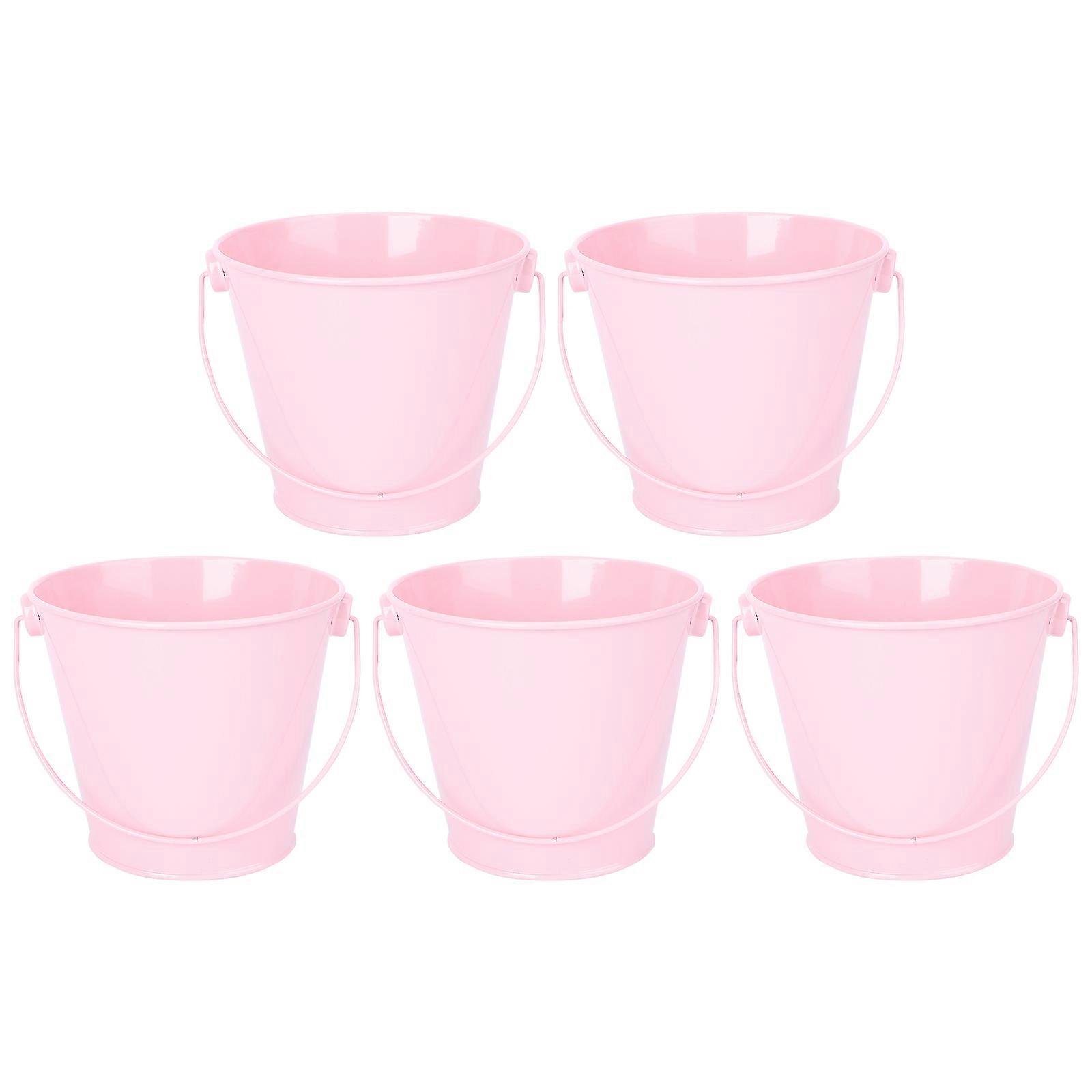 Pink Tinplate Flower Pot for Wedding and Party Decor Simple Design with Handle 5 Pieces Mini Size