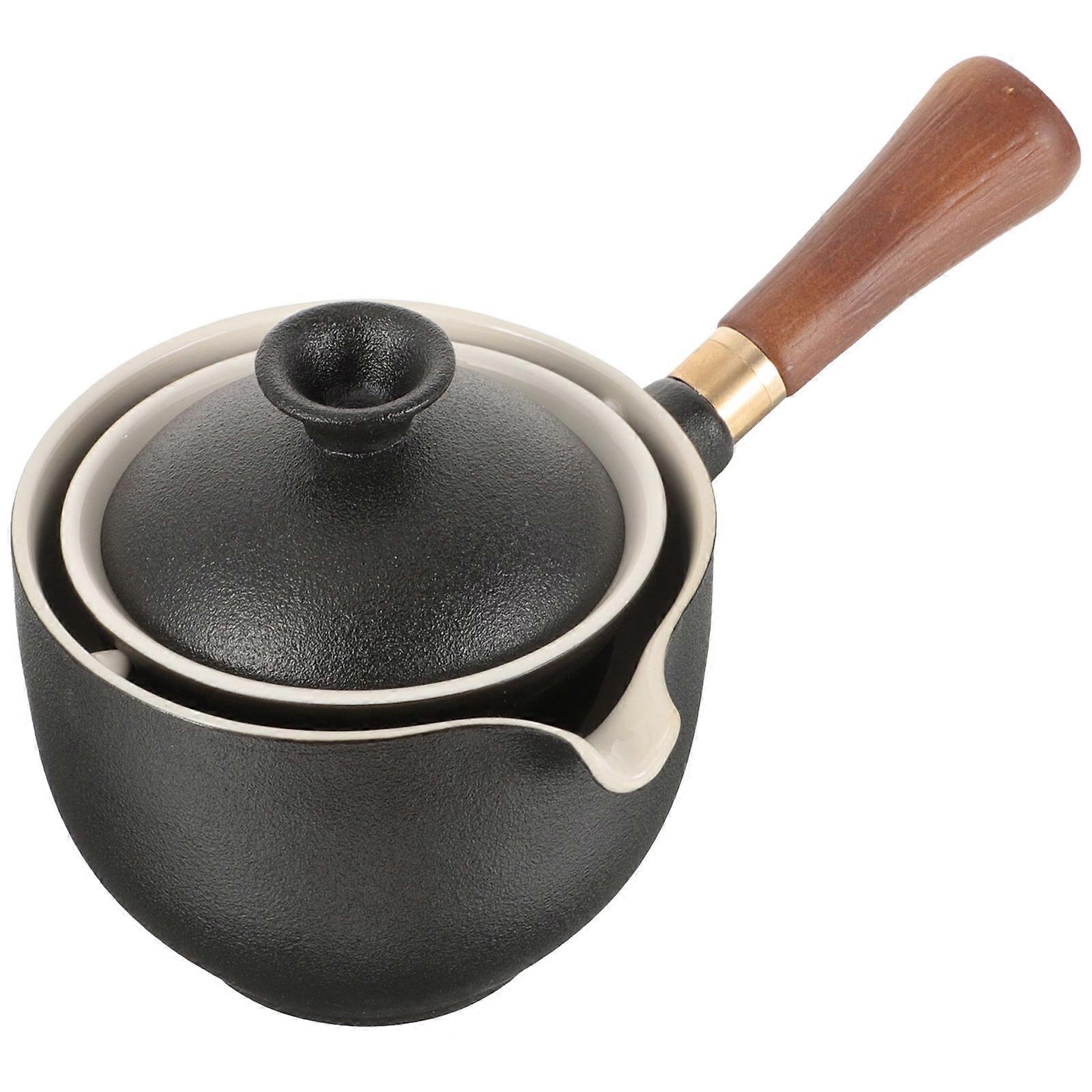 Ceramic Side Handle Teapot with Filter for Storage Use Black Elegant Design 300ml