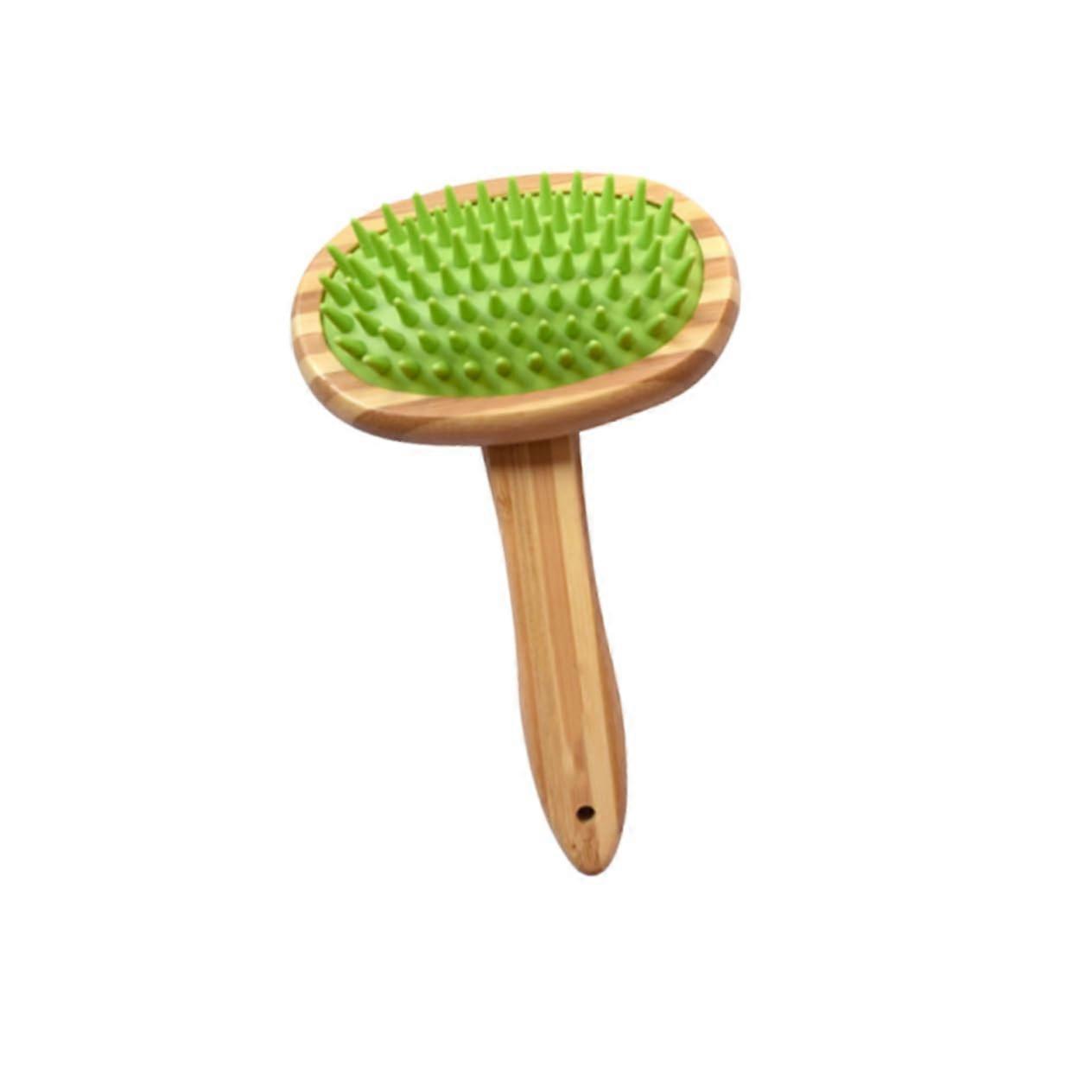 Multifunctional pet brush with wooden handle for grooming and bathing