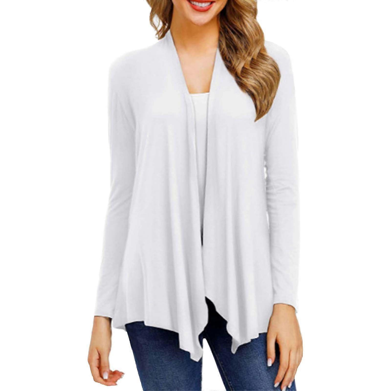 Women's Long Cardigan Thin Casual Open Front Coat V-Neck Lightweight Knitted Outwear Spring Autumn Size S Weiß