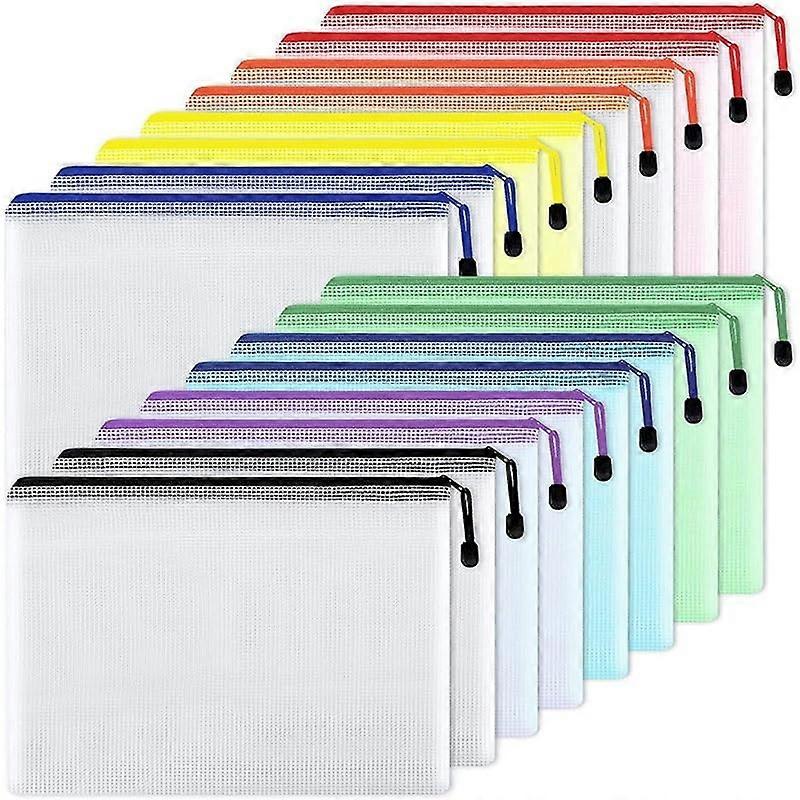 16pcs Mesh Zipper Bags Document Folder, Waterproof Zip File Folder, A4 Size, for School Office Supplies, Travel Storage Bags (Color: D)