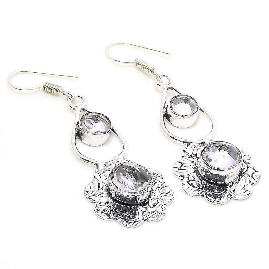 White Topaz Gemstone Handmade Ethnic Drop Dangle Jewelry Earrings 2.20" v3C96