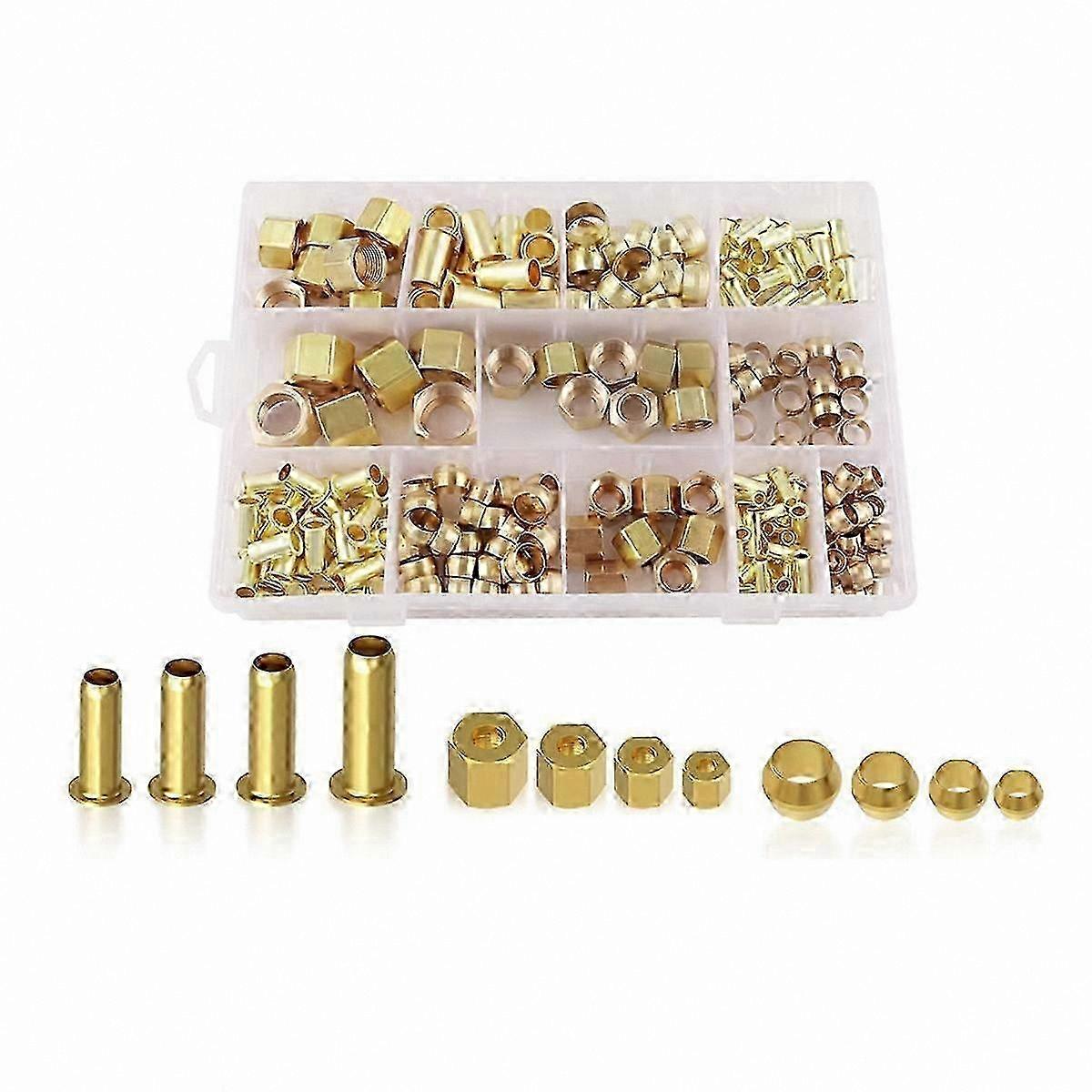 Brass Compression Fittings Kit - 220 Pieces, 4 Size Variants for Versatile Plumbing Projects