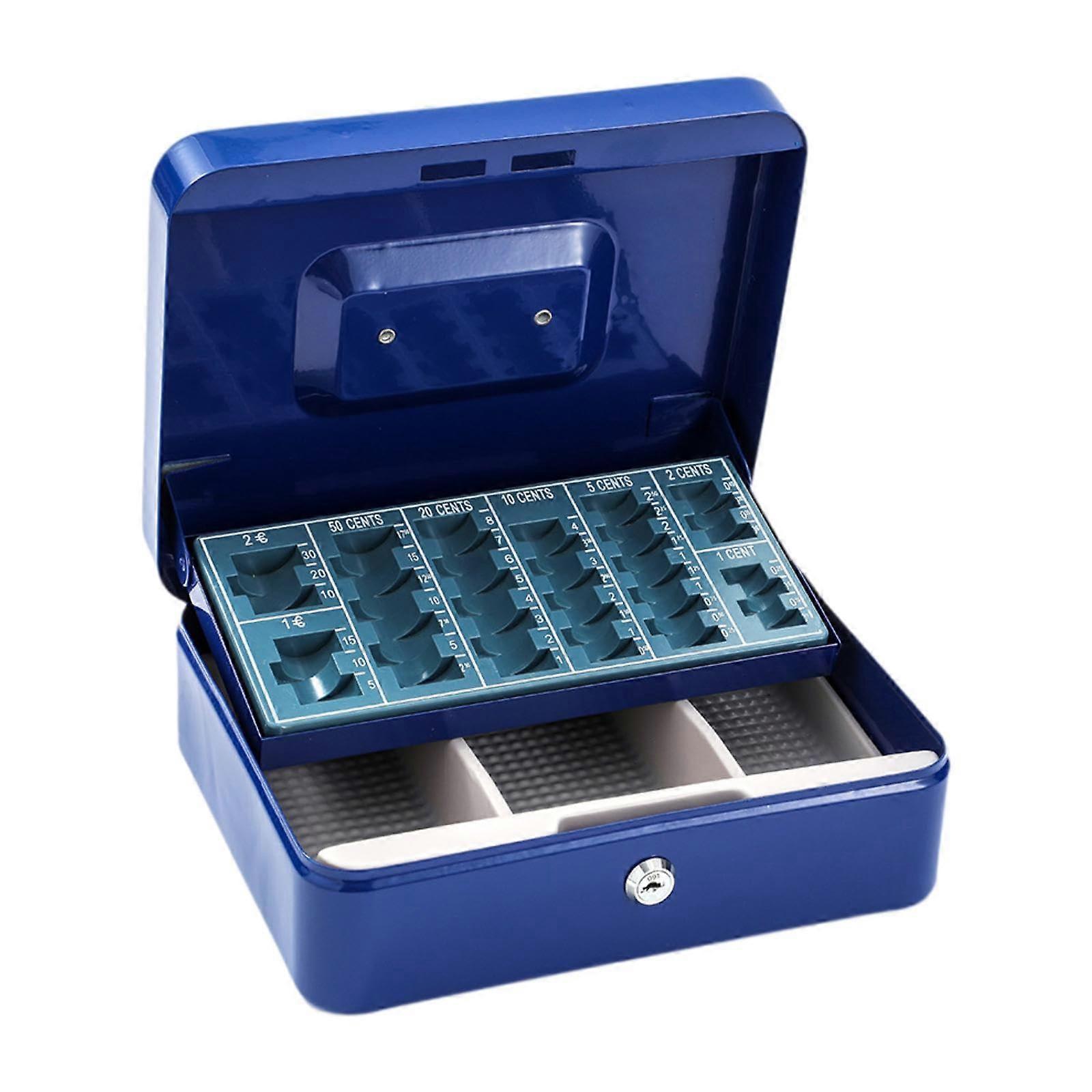 Cash Drawer Large Capacity With Insert Tray Portable Lockable Tray Organizer For Retail And Cafe Blue