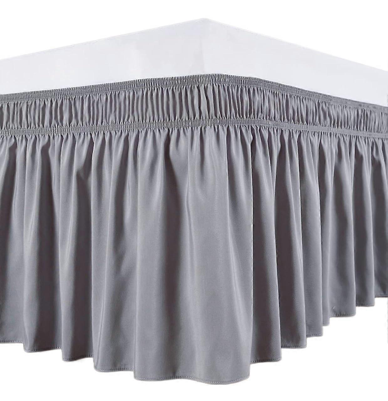 Bed Skirt with Elastic Band, Wrap Resistant, Solid Color with Ruffles, King Size 200x203 cm Gray for Home and Hotel