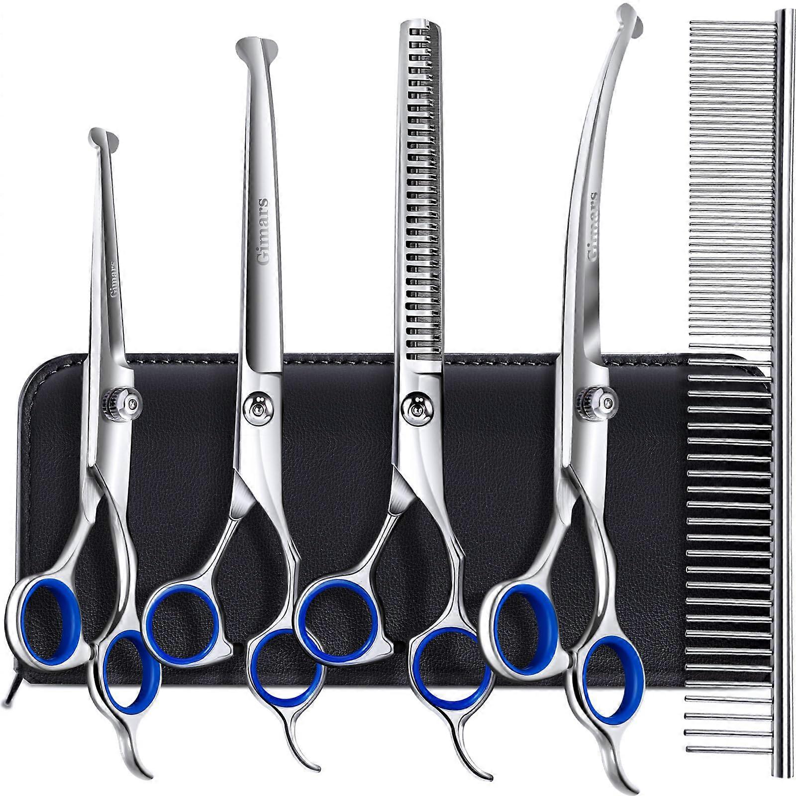 Professional 6 in 1 Dog Grooming Scissors 4CR Stainless Steel with Safety Round Tip Blue