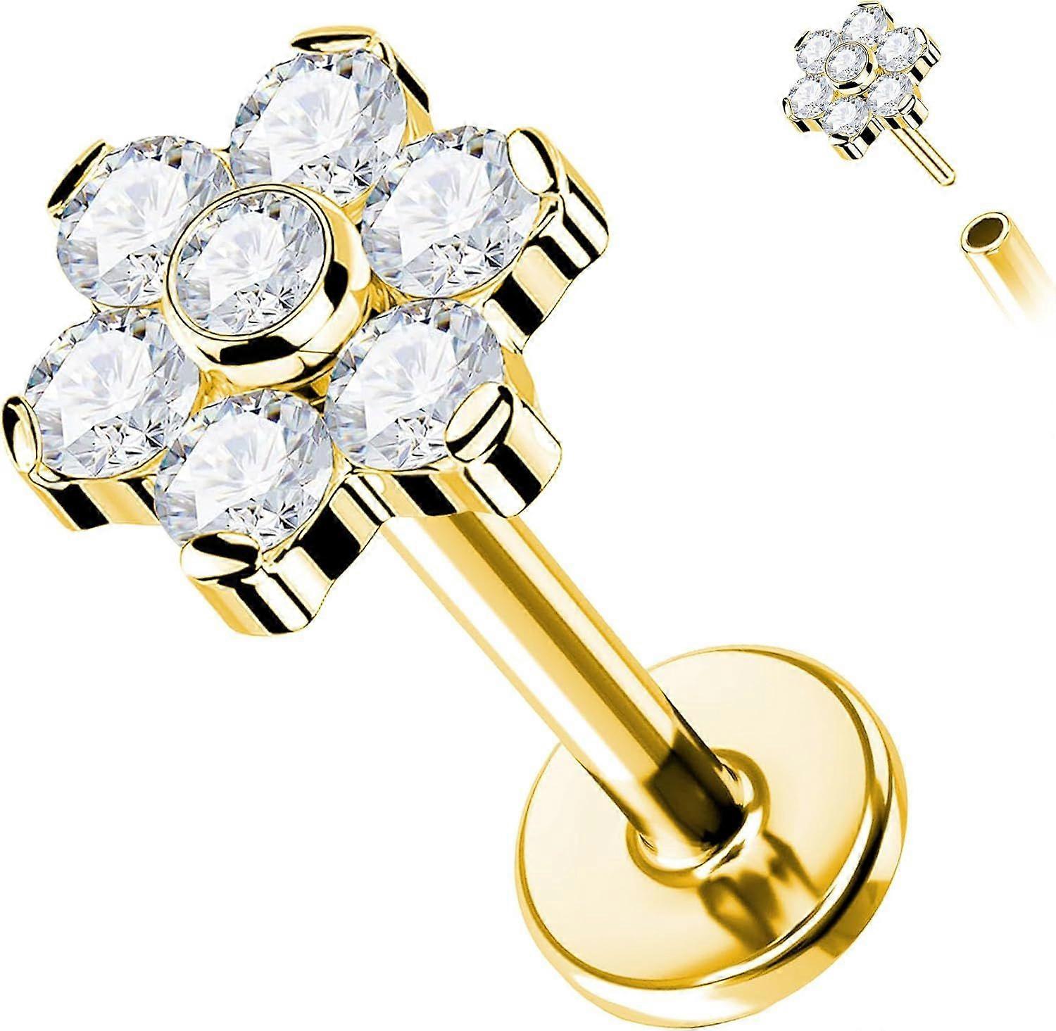 G23 Titanium 16G Push in Flatback Stud for Flat, Helix, Tragus, Conch, Lobe CZ