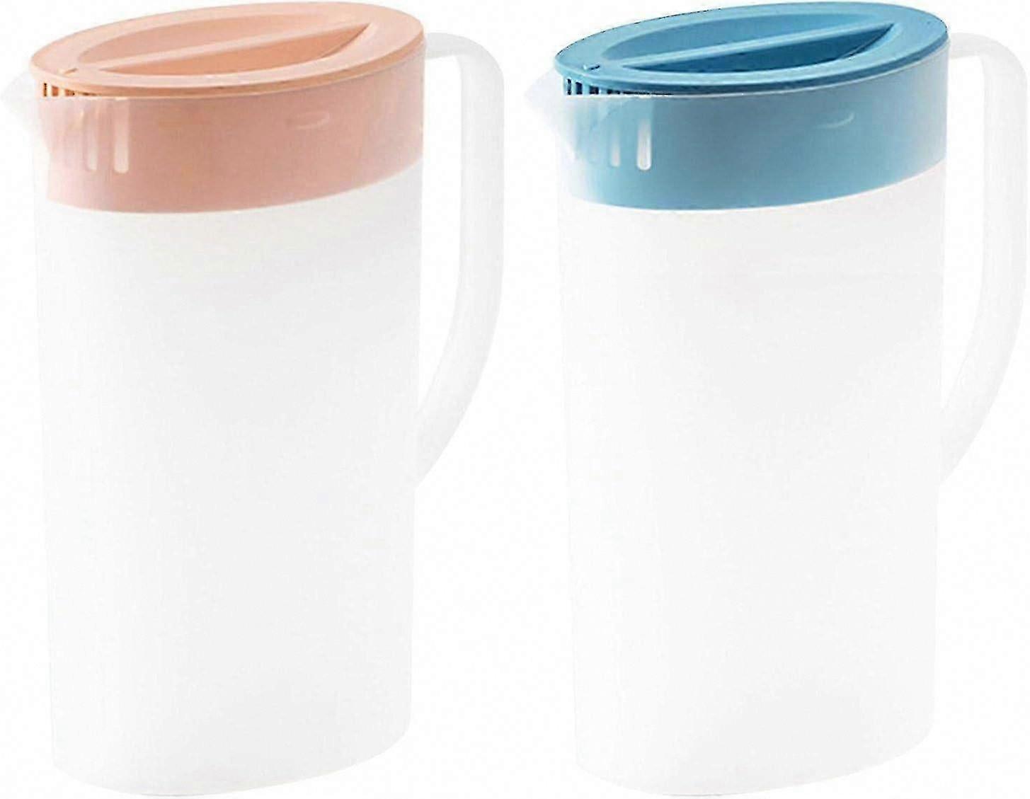 2X Plastic Water Jugs with Lid and Handle, Juice Pitcher for Fridge, Hot/Cold Water Pitcher Drink Containers for Lemonade