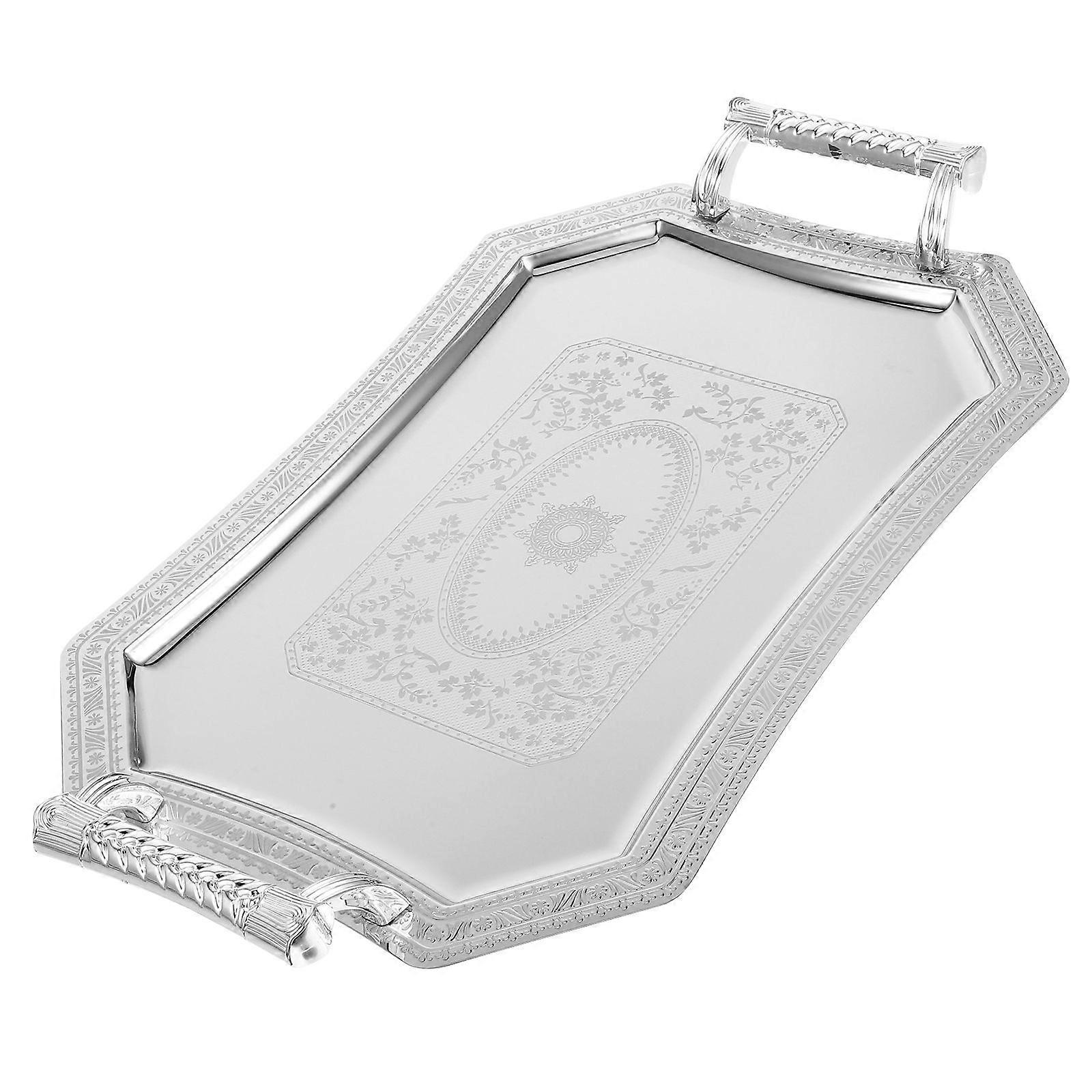 Silbernes Serviertablett mit Griffen Couchtisch Tablett Obst Servierschale Snack Servierplatte
