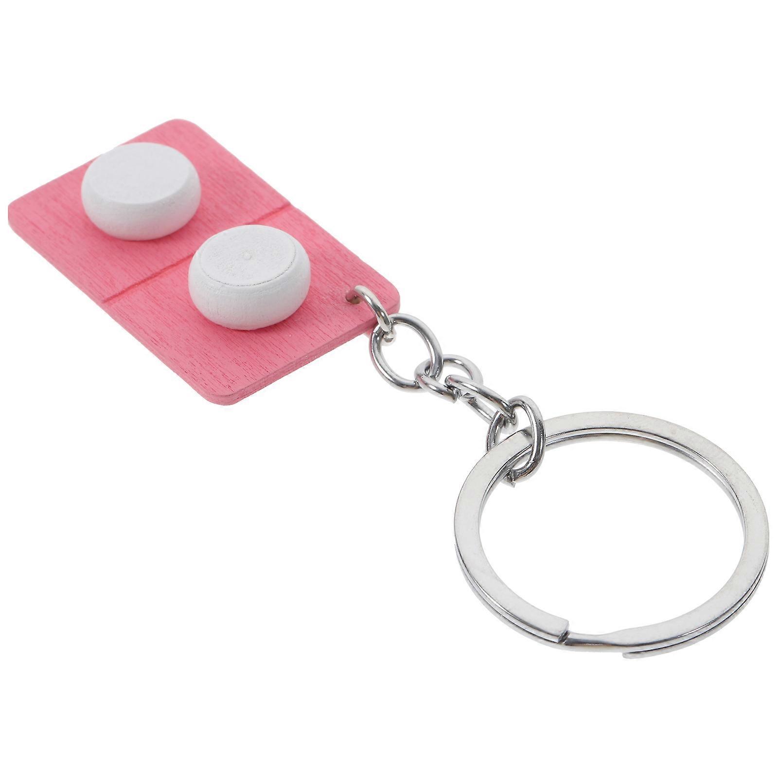 Pill Keychain Accessory Filler Everyday Use Pink Alloy and Wood 1Pack