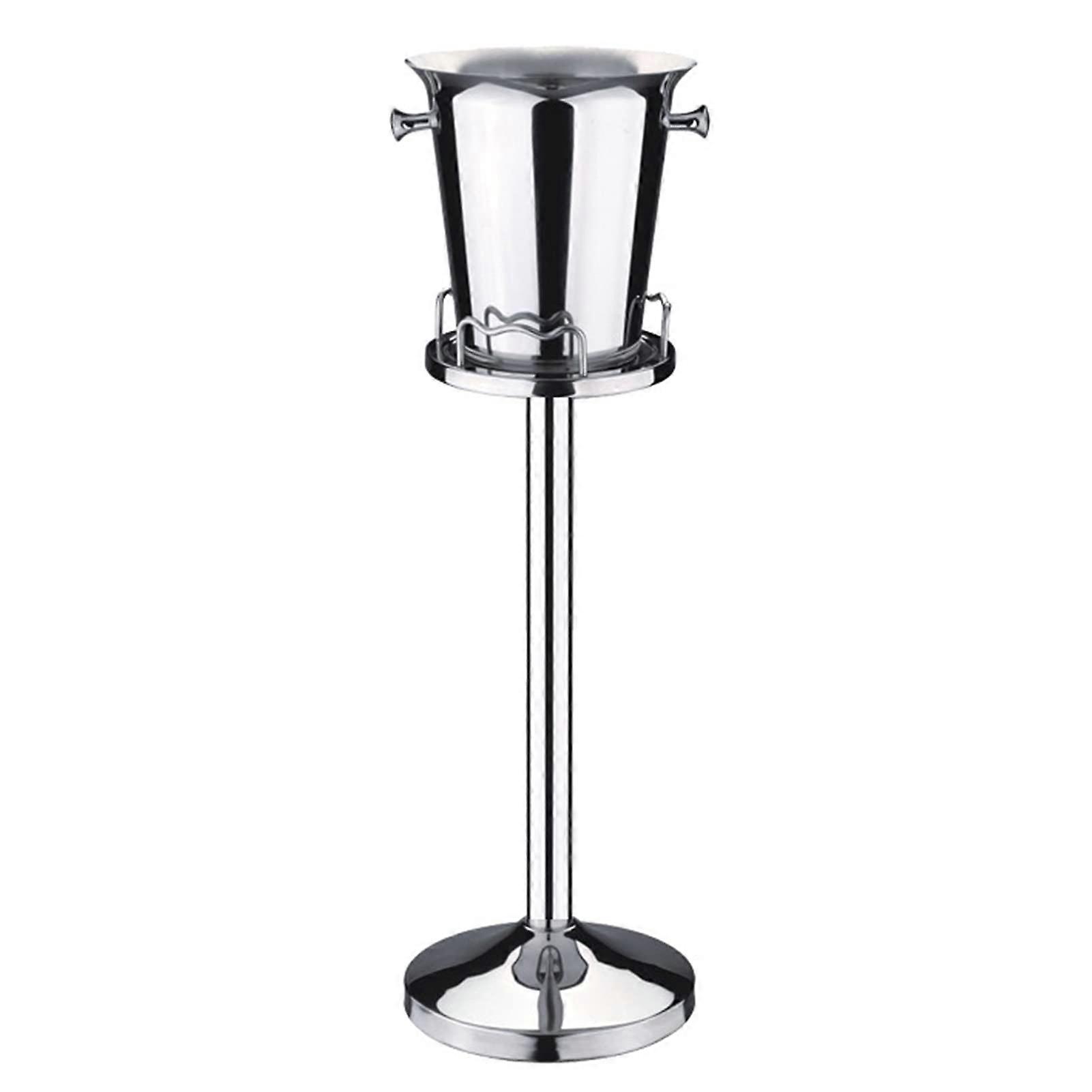 Ice Bucket With Stand 5L Stainless Steel Wine Cooler Container Carrying Handle For Home Bar Party Stand Silver