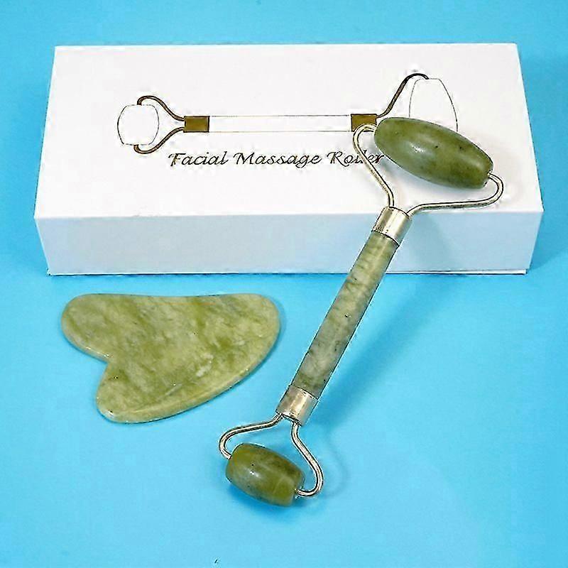 本物の翡翠の石のオリジナル ジェイド フェイス ローラーとグア シャ - 目、首、若い肌のためのフェイシャル マッサージと二重あごのしわを軽減します