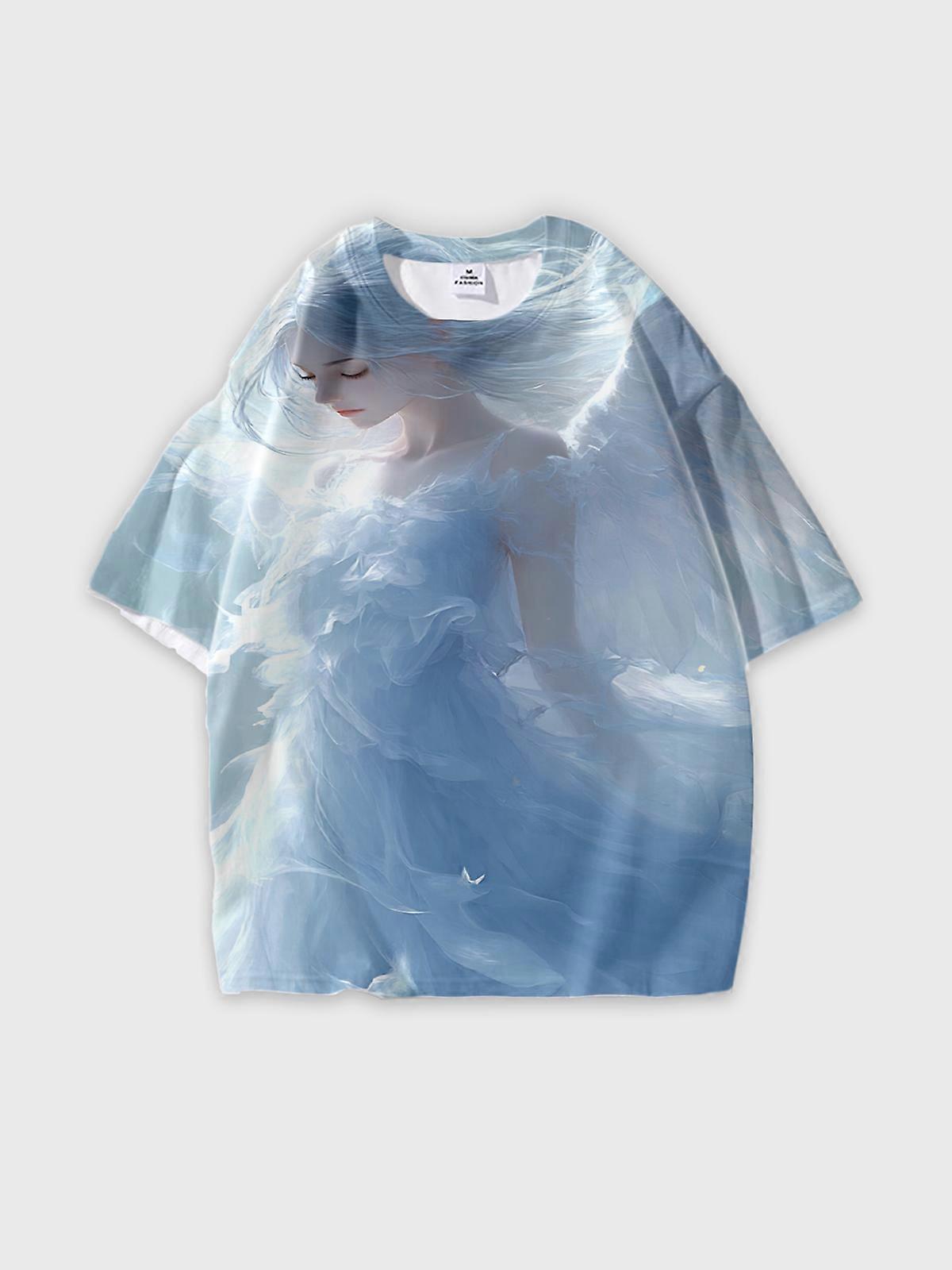 T-Shirt Round Neck, Loose Short Sleeve Pattern Graphic Tee, Unisex Summer Casual Top W2095