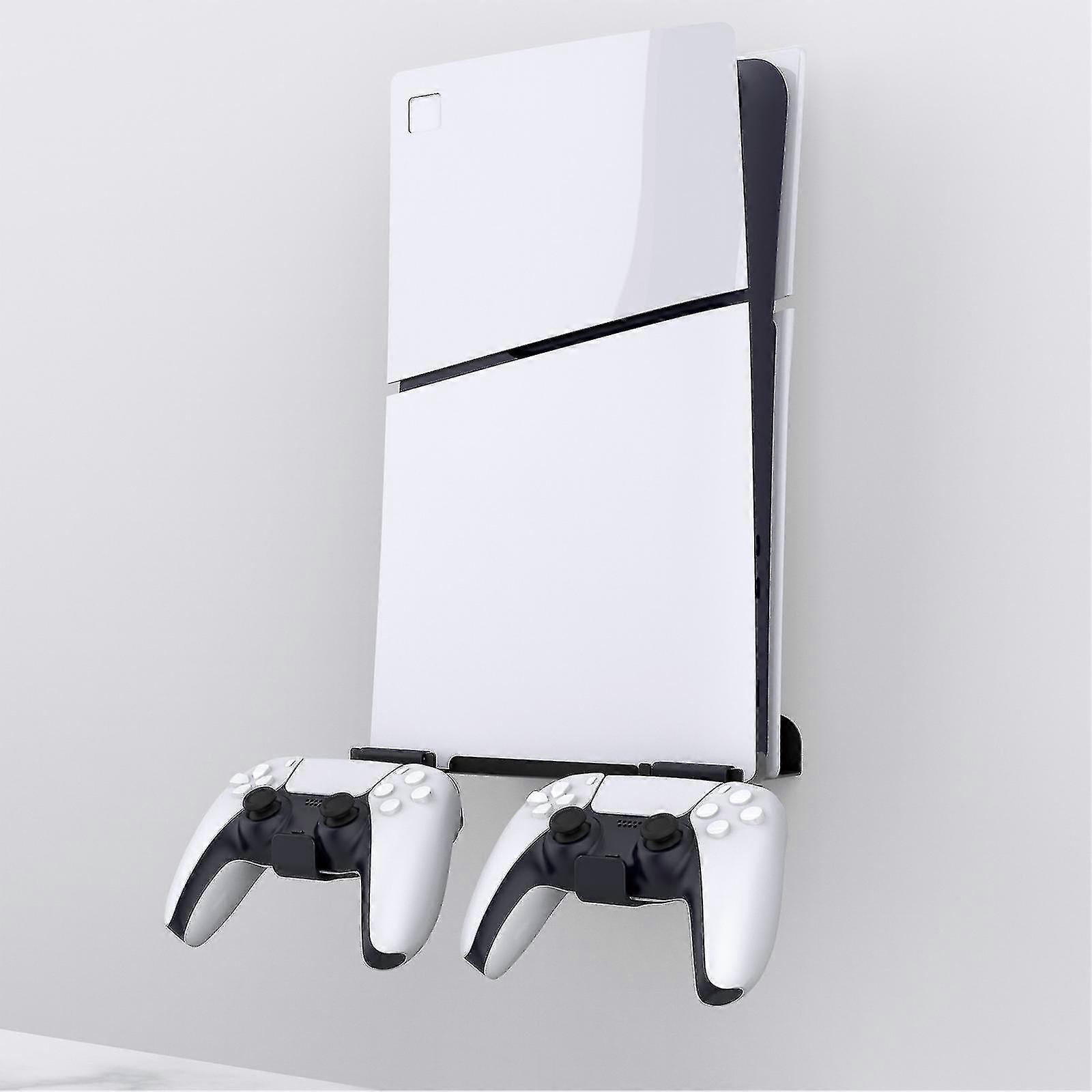 PS5 Slim Wall Mount with 2 Controller Holders, Metal Bracket