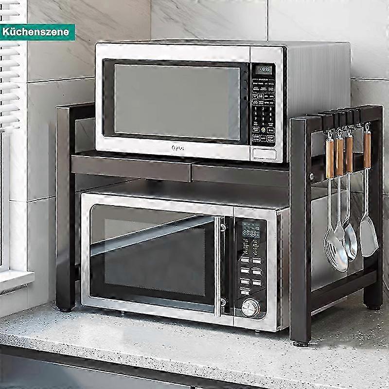 Heavy Duty Expandable Microwave Shelf with Hooks and Storage Space 2025