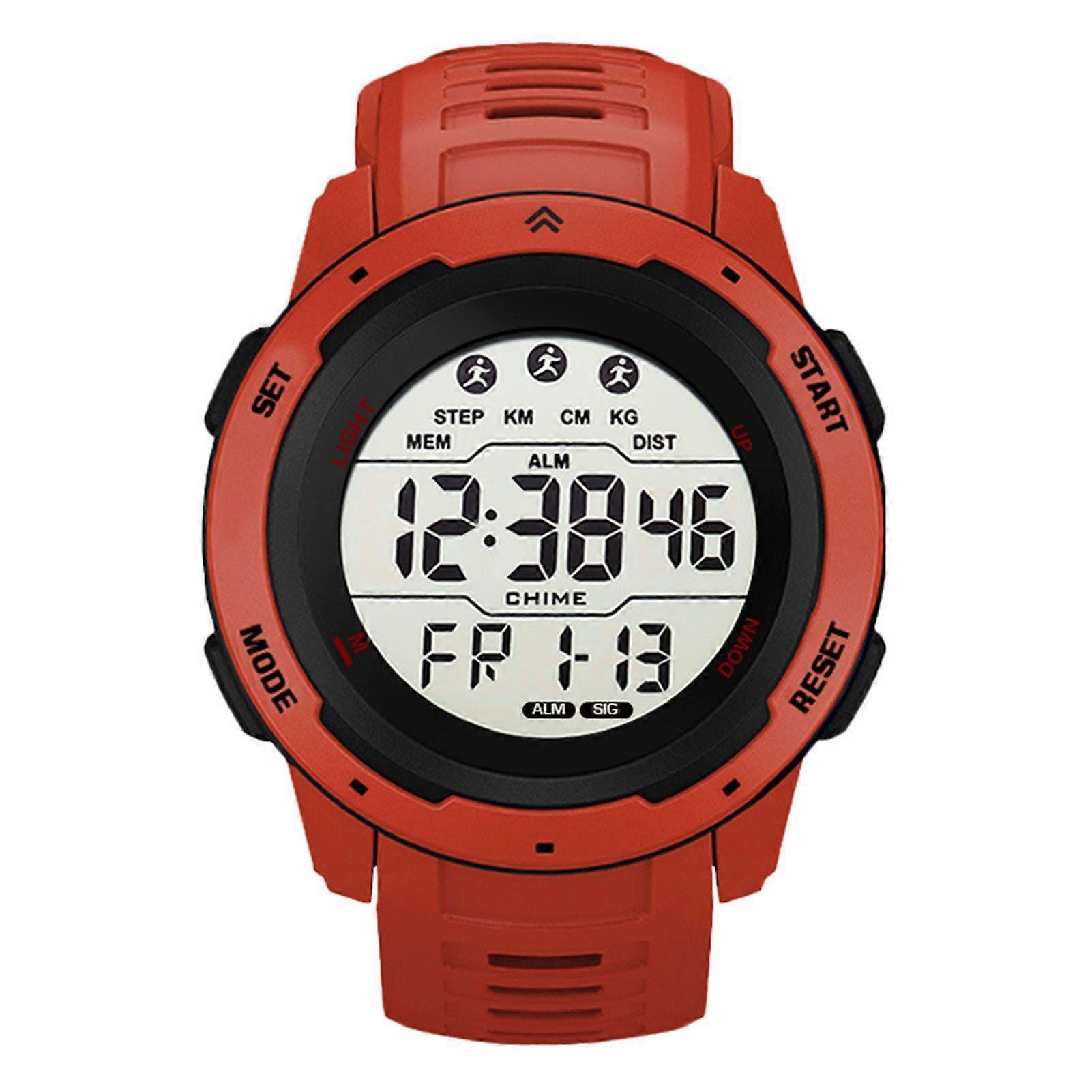 Digital Sports Watch Multifunctional Waterproof Luminous Timing Mens Sport Running Watch for Outdoor Red