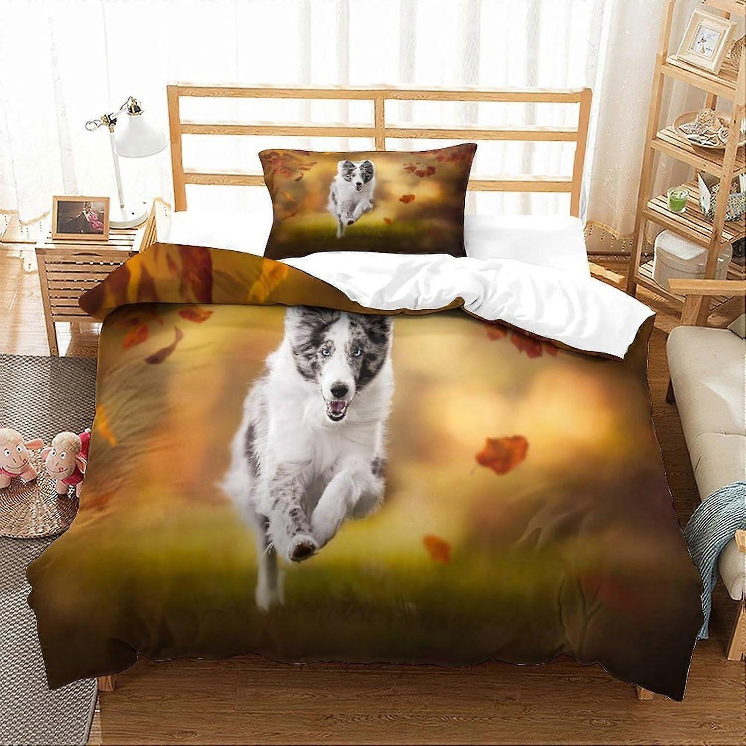 Bedding Single Bed Set Border Collie Printed Duvet Cover Super Soft Microfiber Bedding Set with Zipper with Pillowcases Quilt Cover Hypoallergenic for