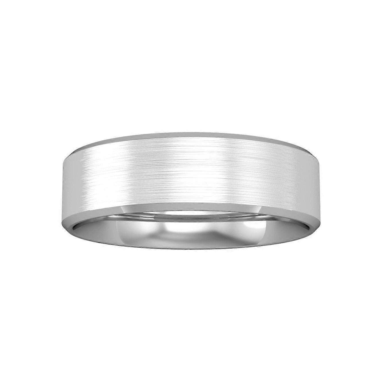 Jewelco London 9K 白金 - 6 毫米平宫缎面抛光结婚戒指