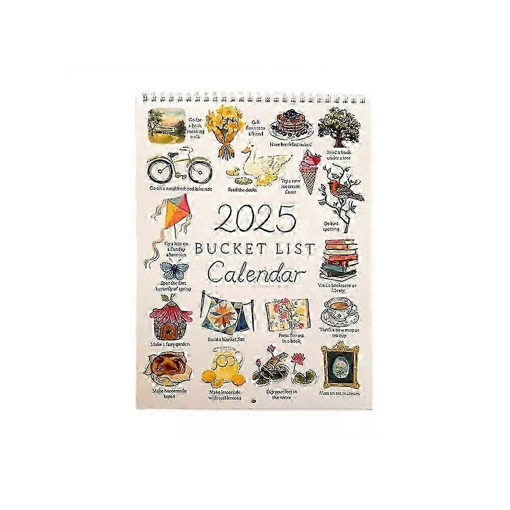 2025Bucket List Calendar,12Months Large Double Spiral Wire-Binding Wall Calendar
