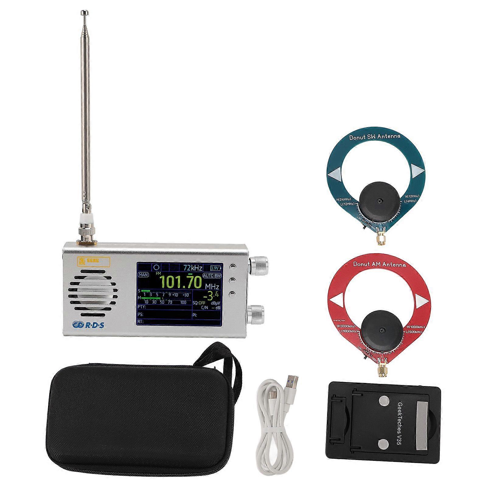 Shortwave Radio Receiver Portable 3.2in LCD Display Dual Stereo Speakers 5000mAh Battery SSB Full Band Radio Silver