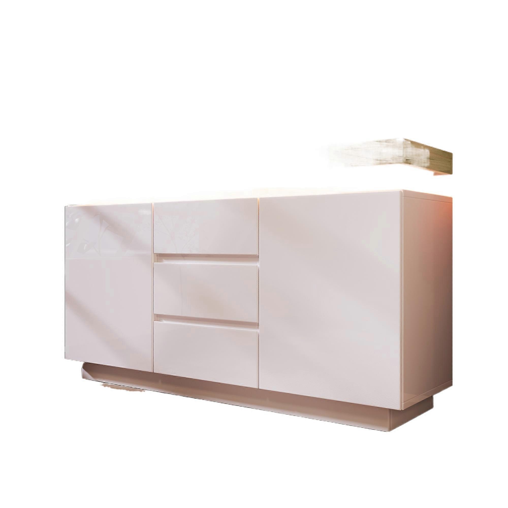 LED Storage Sideboard White Glossy 140x39cm 3 Compartments Lighting Control