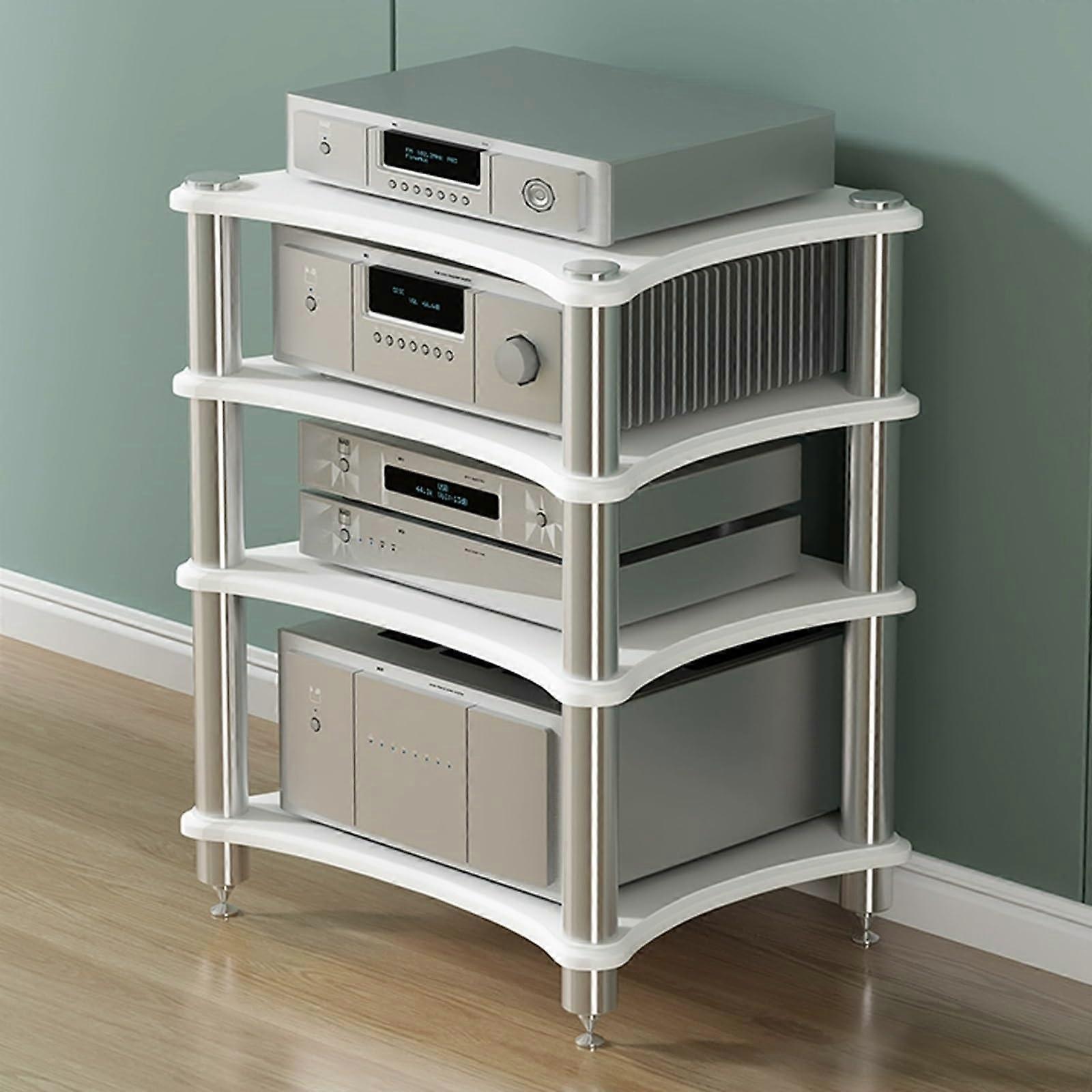 Heavy Duty Audio Component Rack White Shelving Cabinet For DVD And AV Equipment Small Corner Media Stand