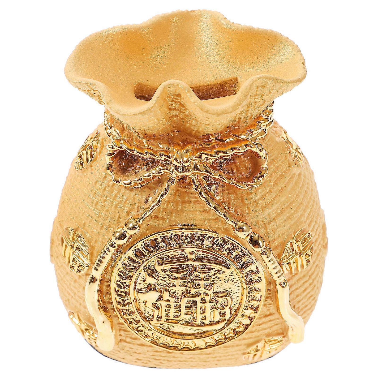 Golden Resin Money Bag Shape Piggy Bank Statue for Decoration