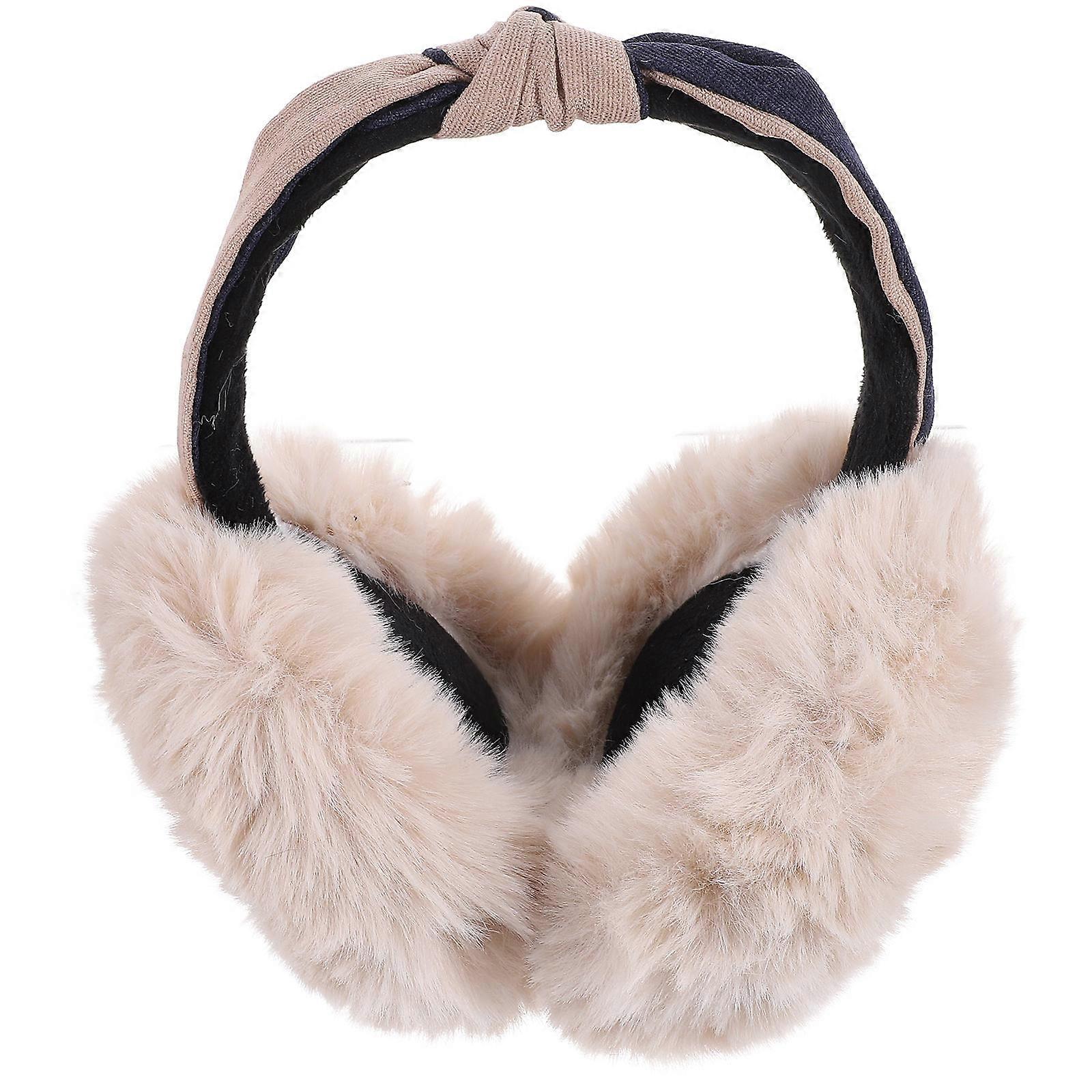 Beige Plush Ear Muff Winter Earmuff for Ear Warming 2Pcs Soft and Warm