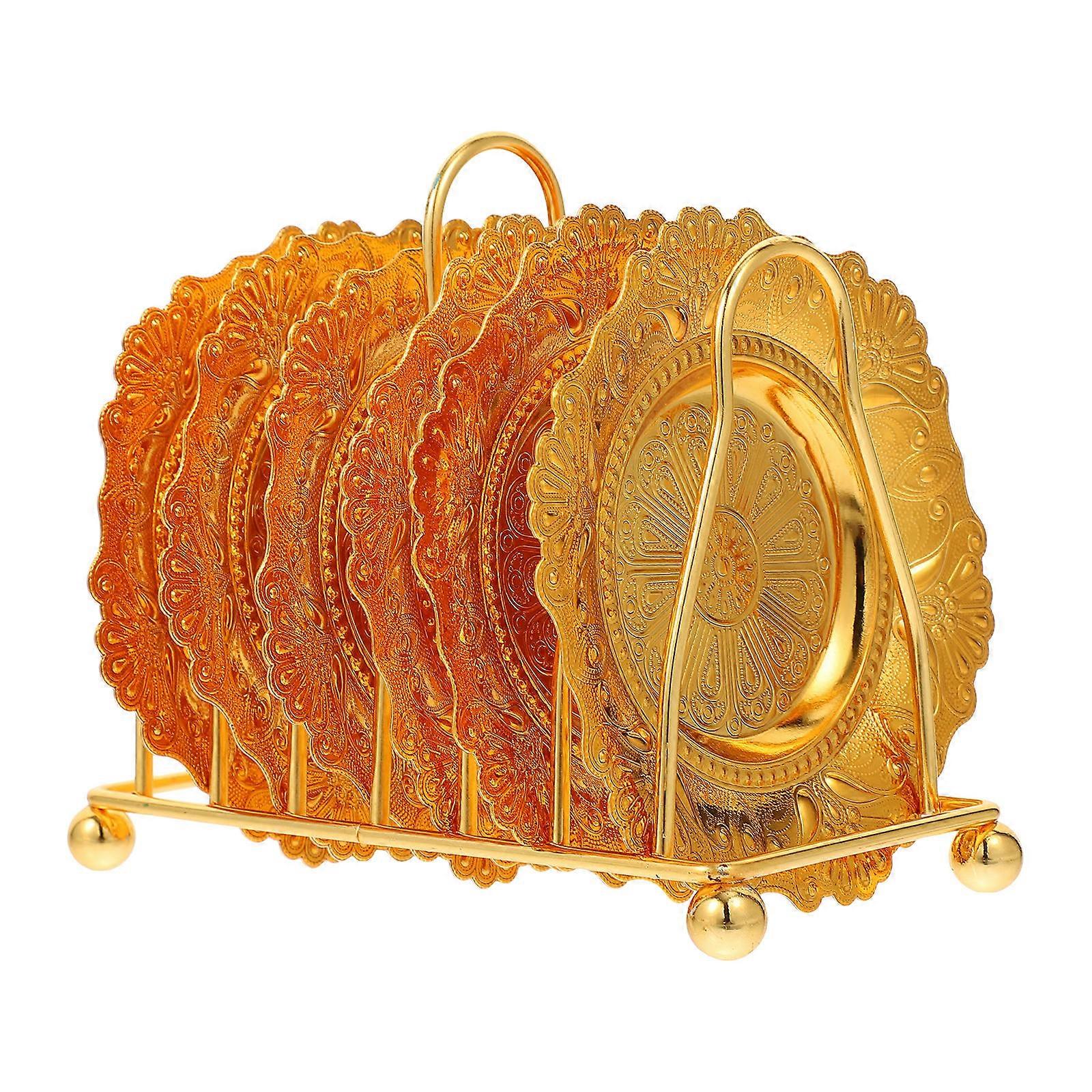 Golden Snack Tray Food Plates with Storage Rack for Home Serving 2Sets