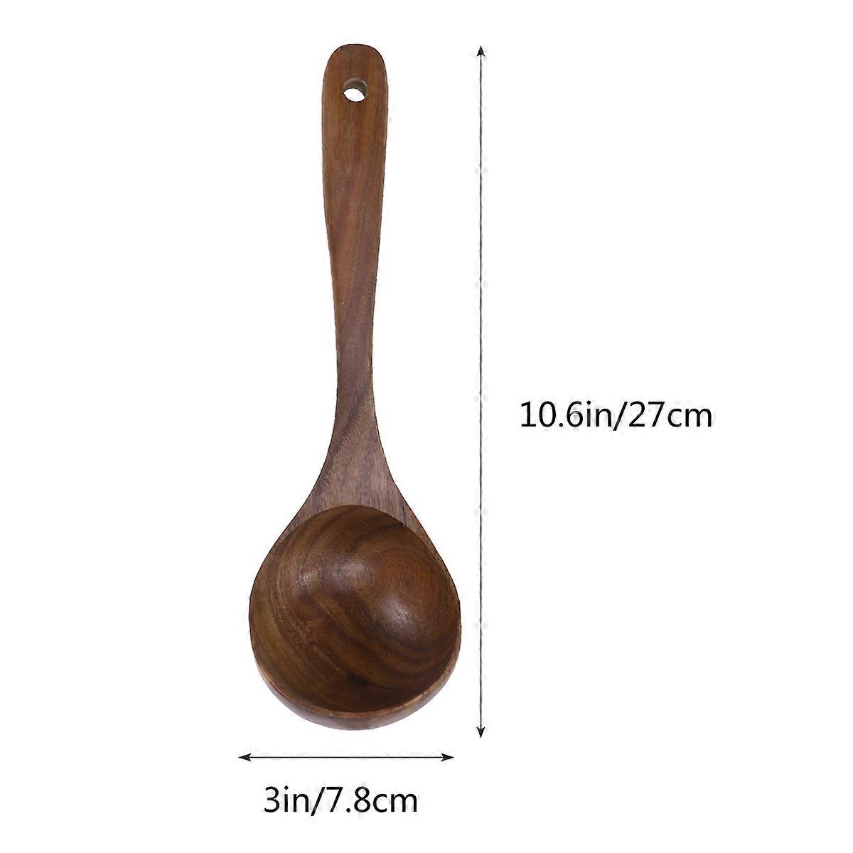 Wood Soup Spoons Cooking Utensils Deep Soup Spoons Handmade Craft Teak Wood 27x7.8cm 1Pack