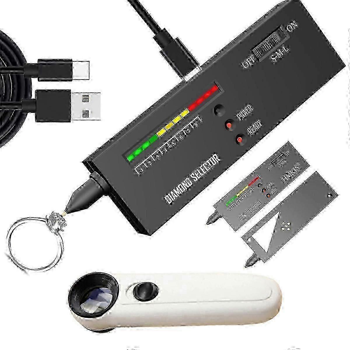 Diamond Tester + 40X Jewelers Loupe, Gemstone Testing Tool, USB Powered, Diamond Selector for Novice
