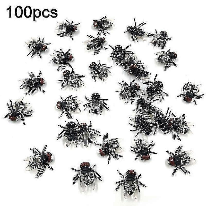 100個 偽のハエ プラスチック シミュレートされた昆虫 ハエ バグ ジョーク おもちゃ いたずら ハロウィーン用品 パーティー 好意