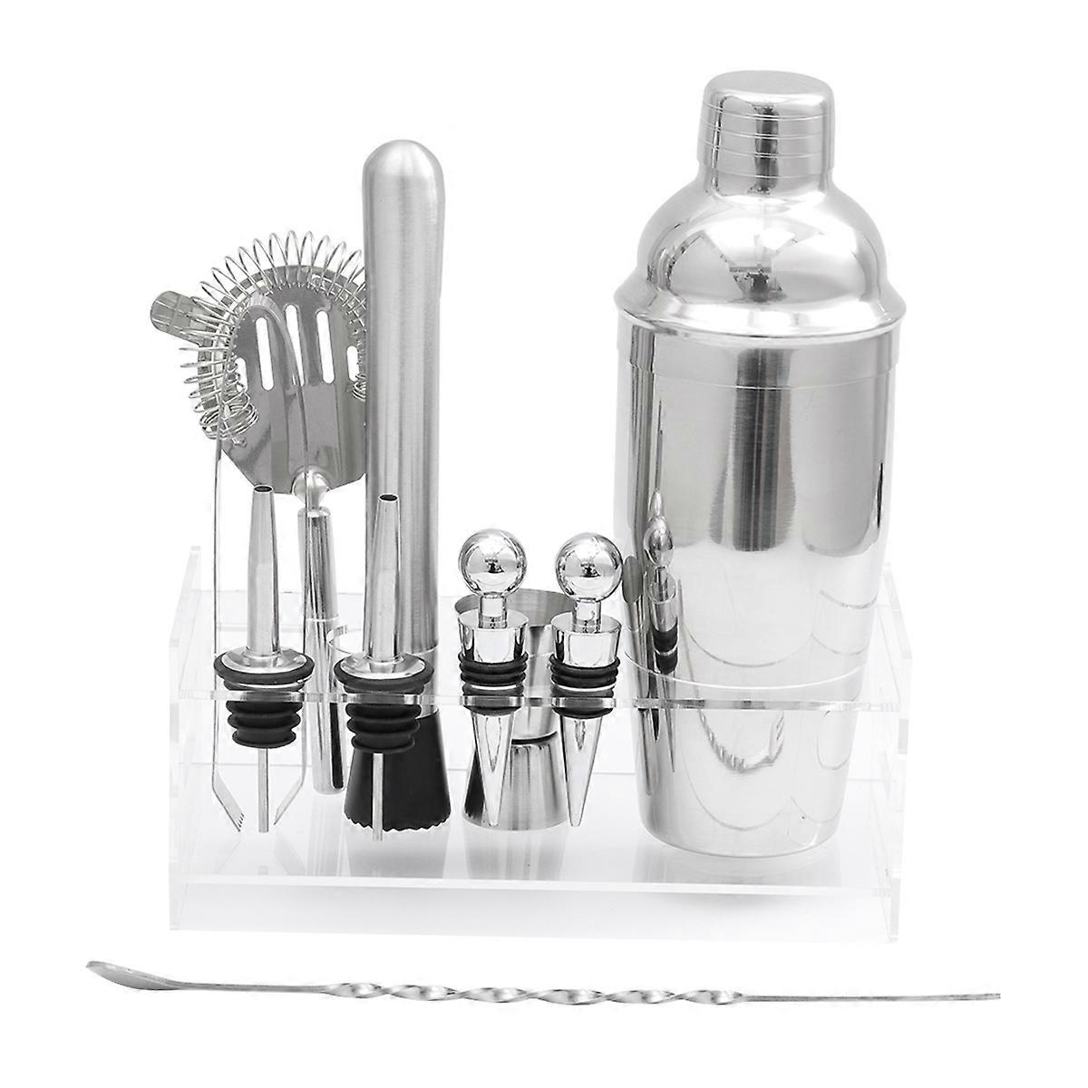 12Pcs Stainless Steel Drink Shaker Mixer Set Bartending Utensils Ideal For Adults With Round Acrylic Base And 750ml Capacity