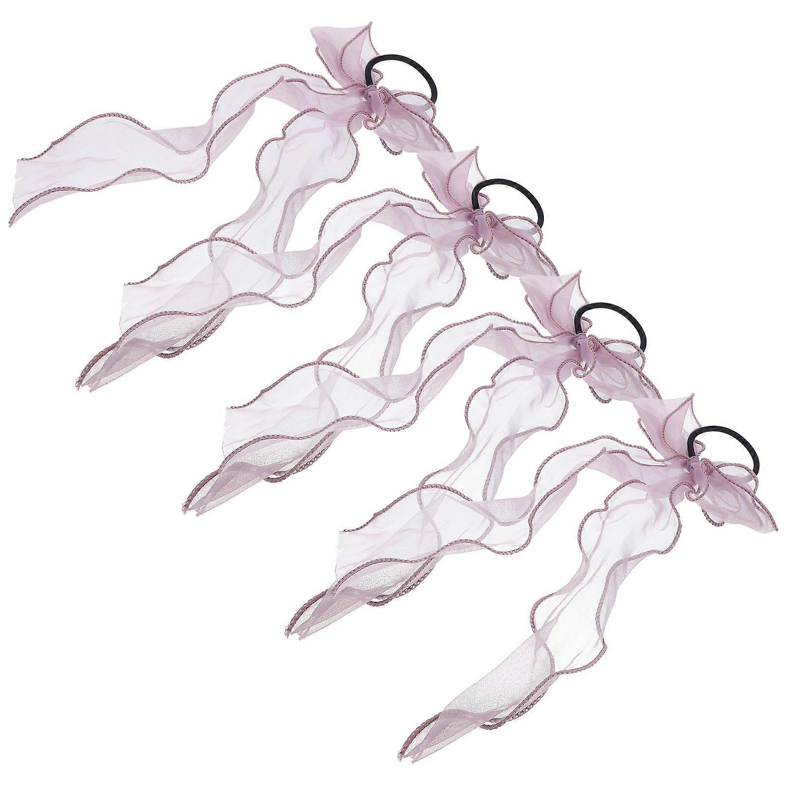 Dívčí mašle do vlasů na ozdobu, 4 ks fialových elastických šňůrek do vlasů