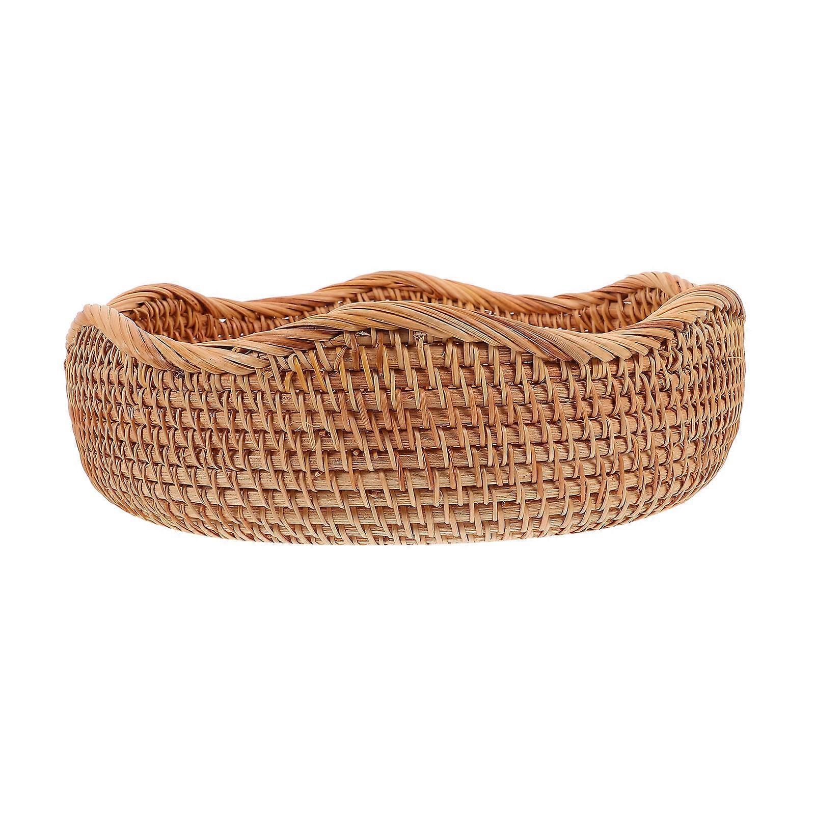 Woven Round Bread Basket for Serving 4Pcs Rattan Beige Storage Basket