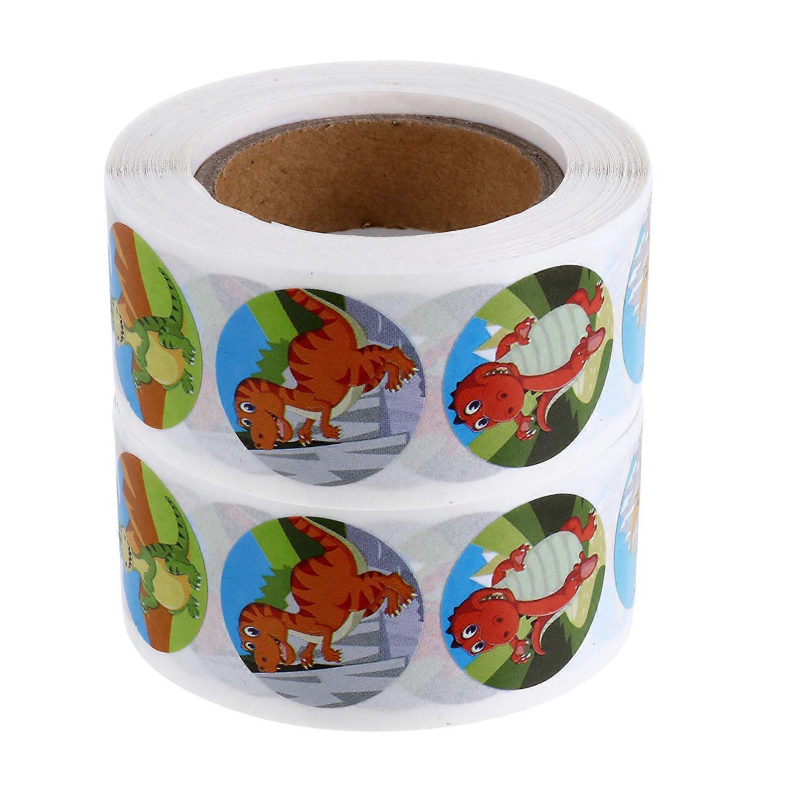 Cartoon Stickers 2 Rolls Dinosaur Pattern Gift Packing Labels Assorted -adhesive Tags for Children
