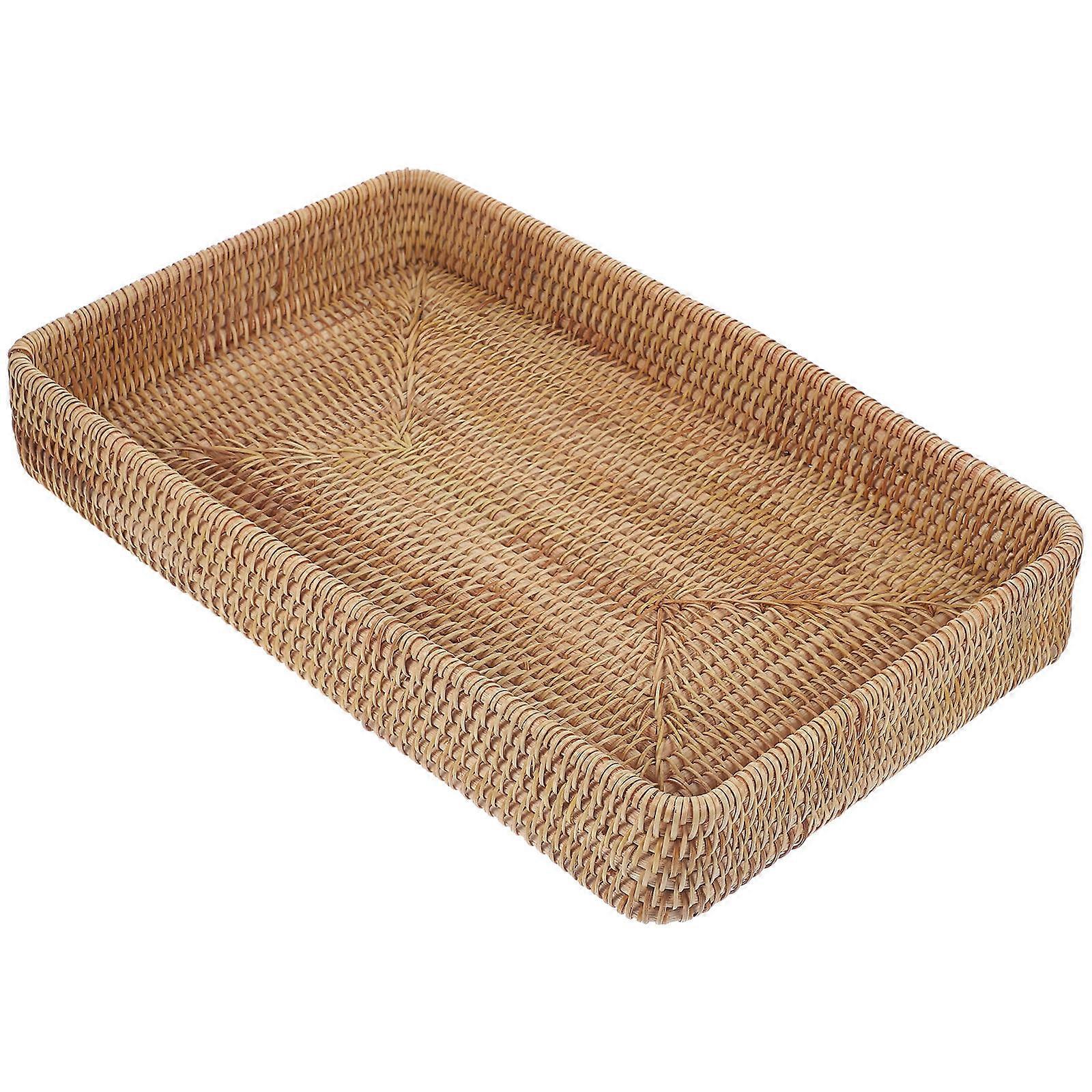 Rattan Tray Rectangular for Decorating 4Pcs Hand Woven Storage Tray