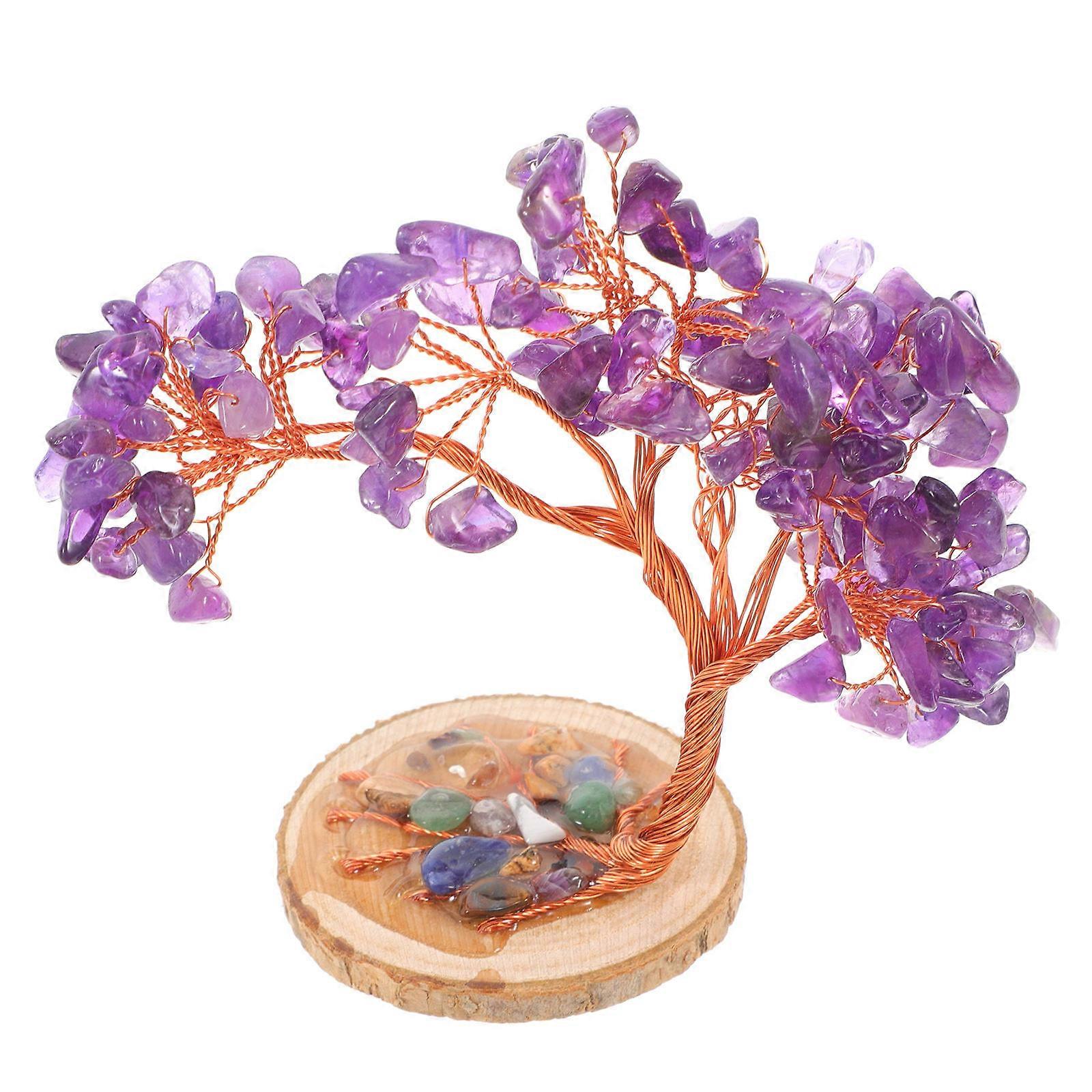 Amethyst Crystal Tree Ornaments Gemstone Tree Decoration For Home Office Desk 4Pcs Purple Color Crystal