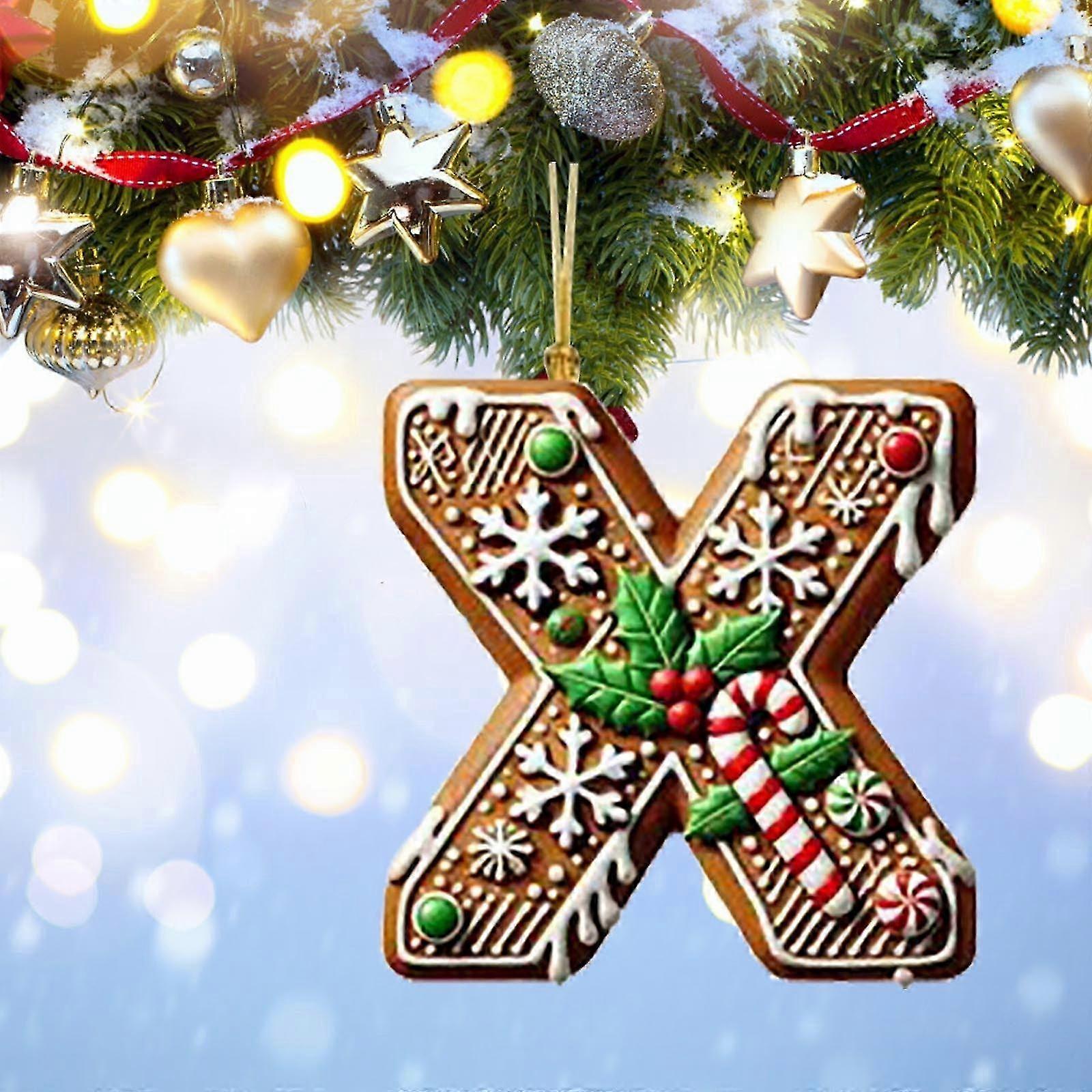 Racsoh 26 Gingerbread Alphabet Ornaments for Christmas Tree, Candy Cane Initial Letter Pendants with Berries Pattern