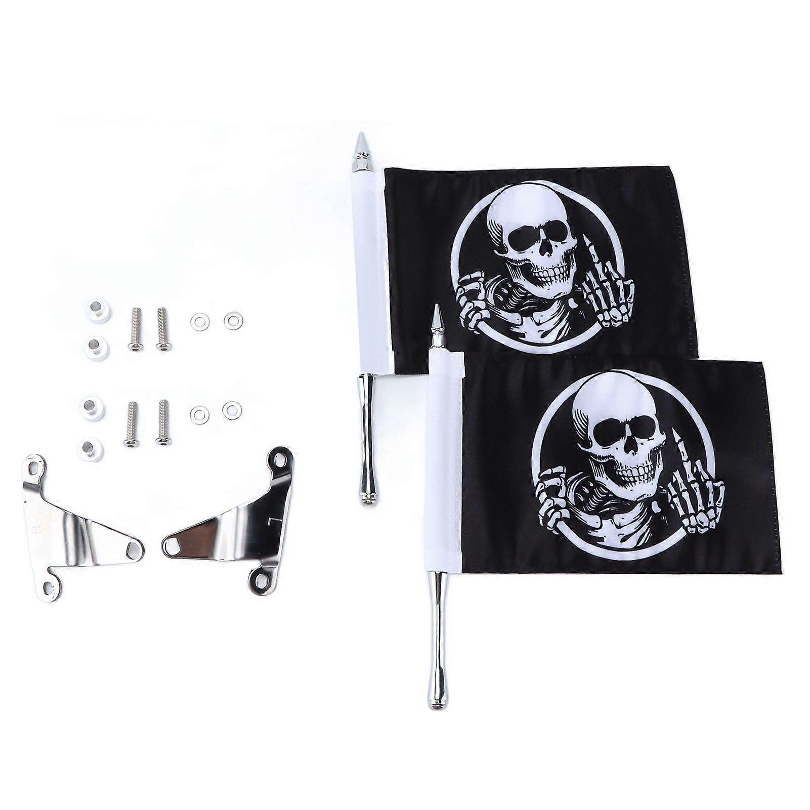 Trunk Lid Flagpole Mount Kit with Skull Flag L R Replacement for Gold Wing Tour DCT 20182020
